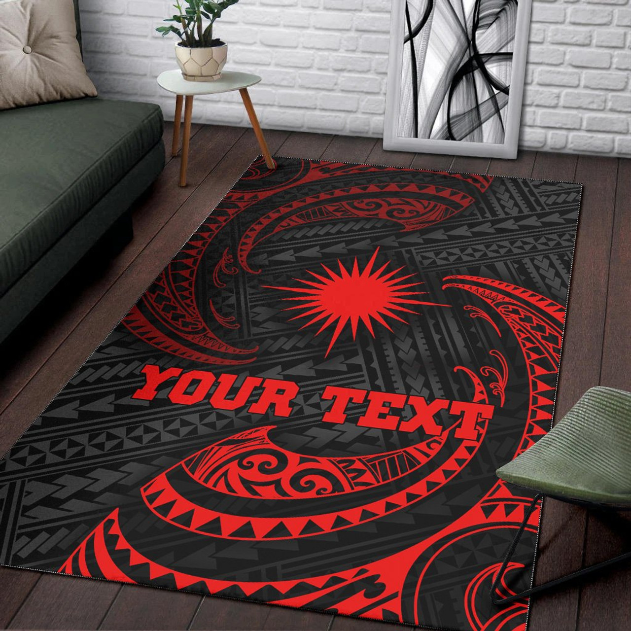 Marshall Islands Polynesian Custom Personalised Area Rug - Red Tribal Wave Polynesian 4
