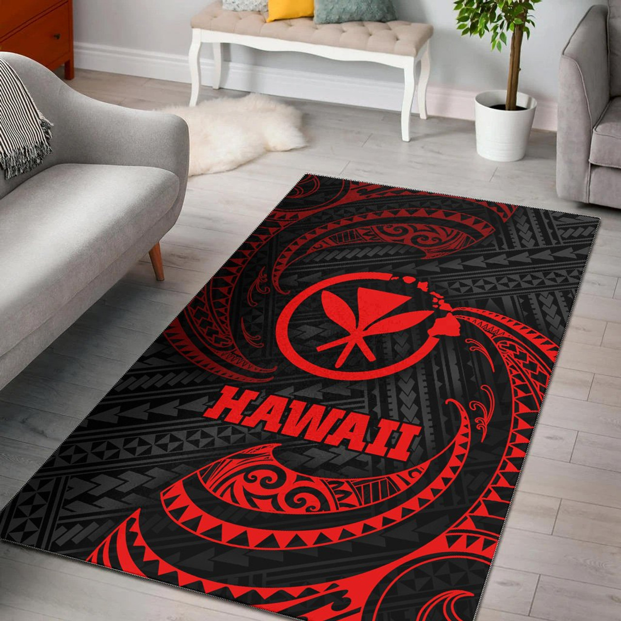 Hawaii Polynesian Area Rug - Red Tribal Wave Polynesian 1