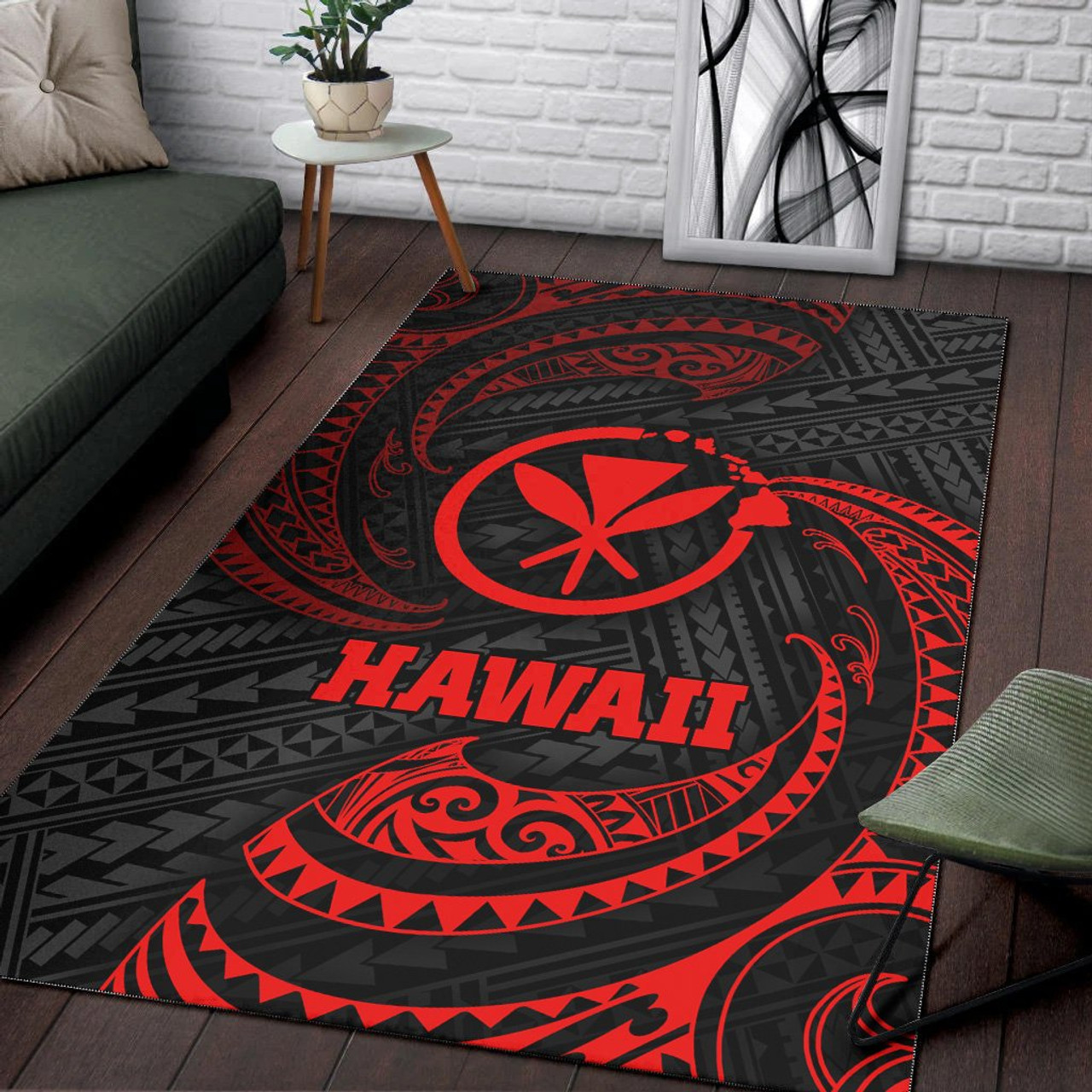 Hawaii Polynesian Area Rug - Red Tribal Wave Polynesian 4