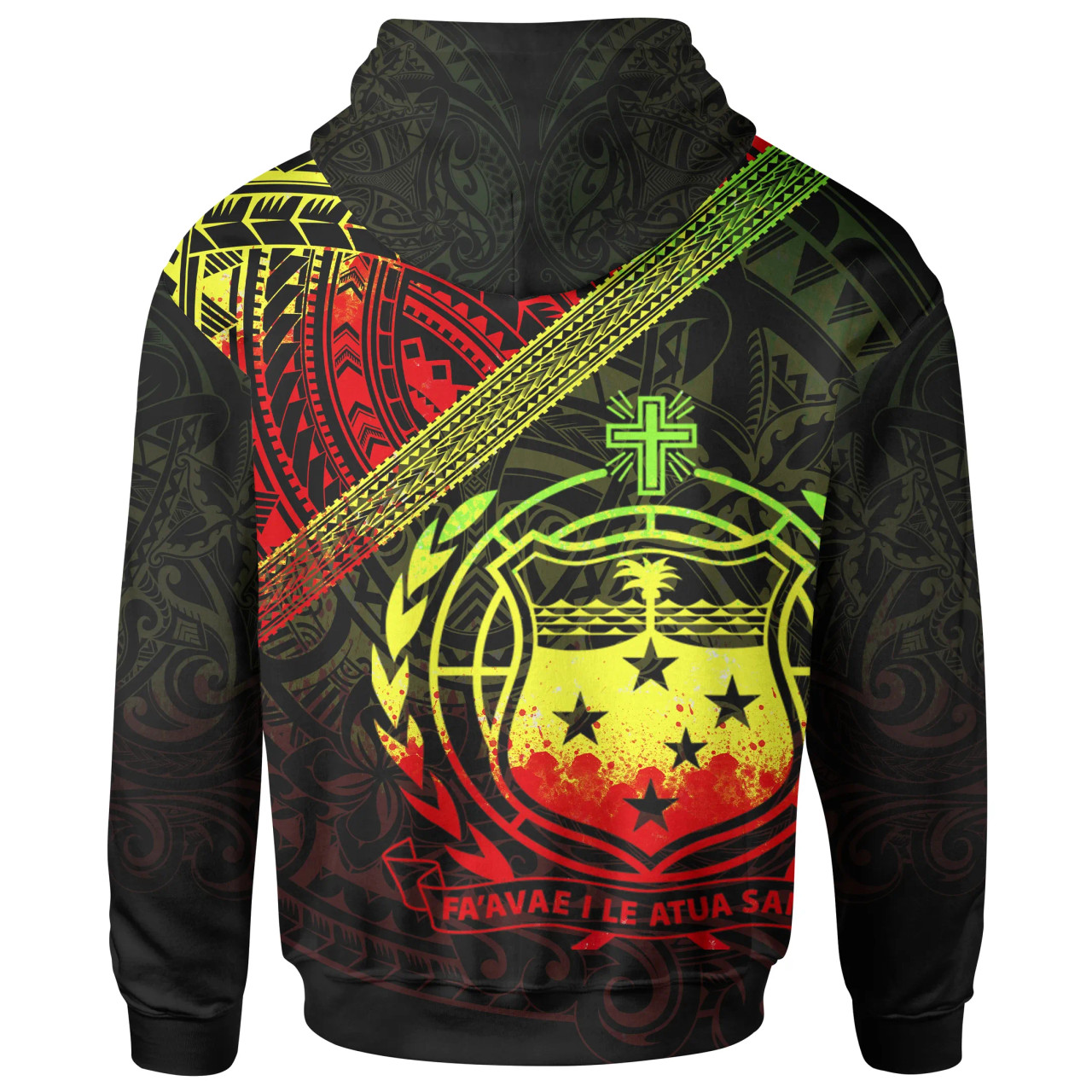 Samoa Custom Personalised Hoodie - Polynesian Patterns With Coat of rms Reggae Color