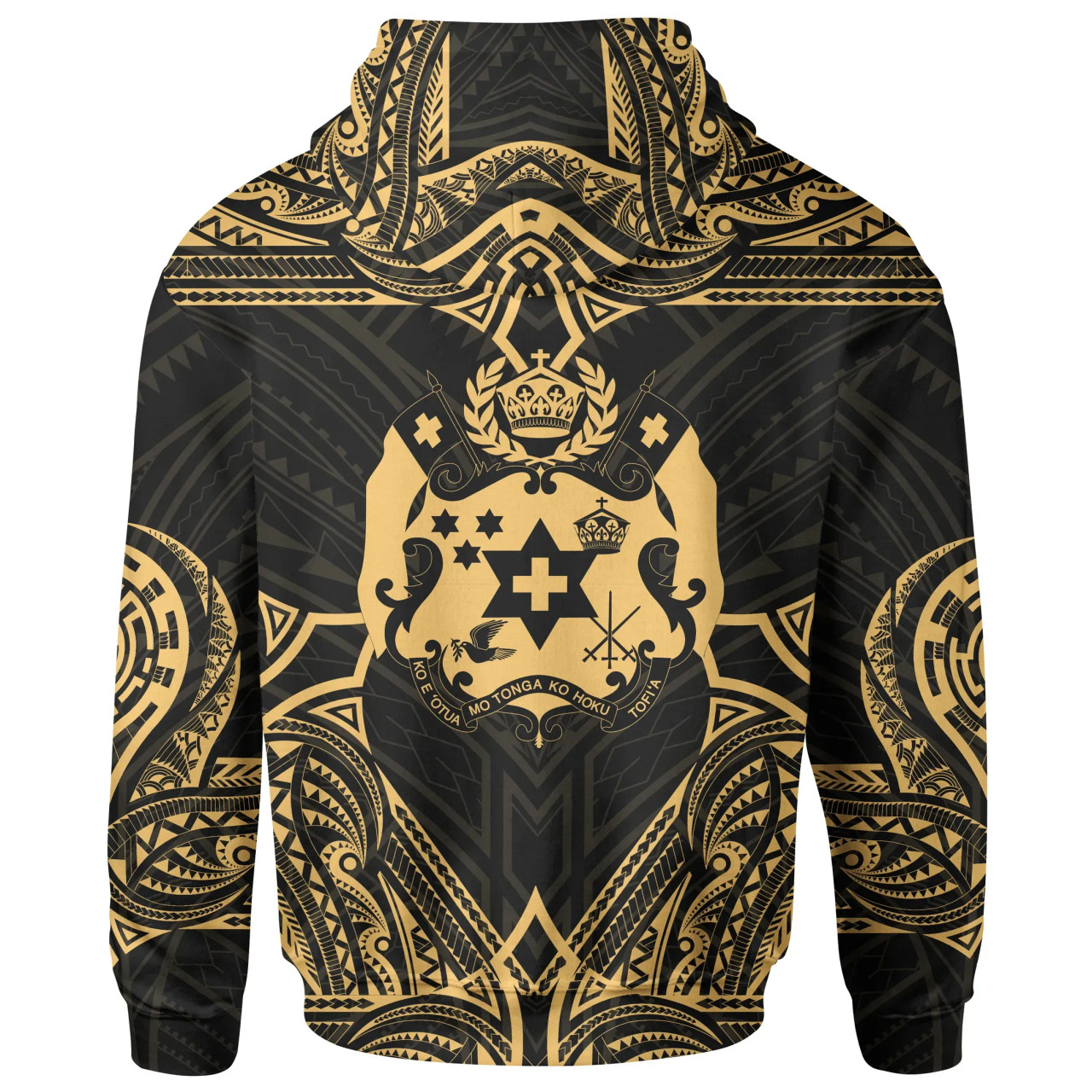 Tonga Custom Personalised Hoodie - Coat Of Arms With Patterns Gold Color