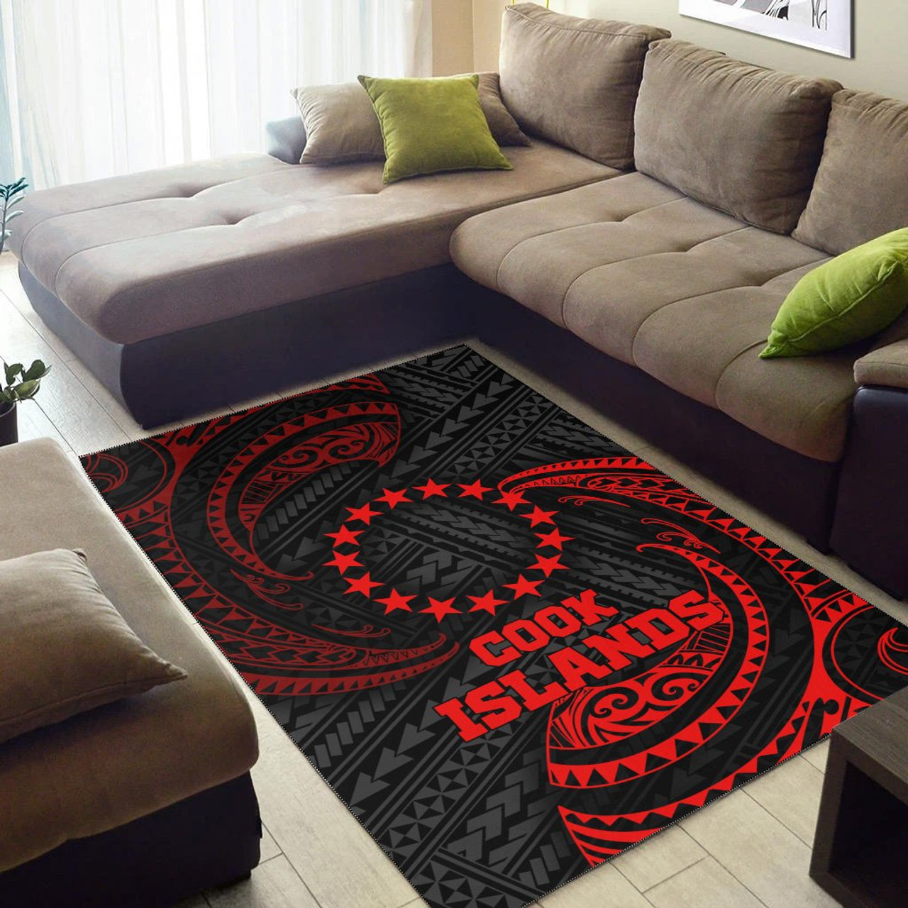 Cook Islands Polynesian Area Rug - Red Tribal Wave Polynesian 3