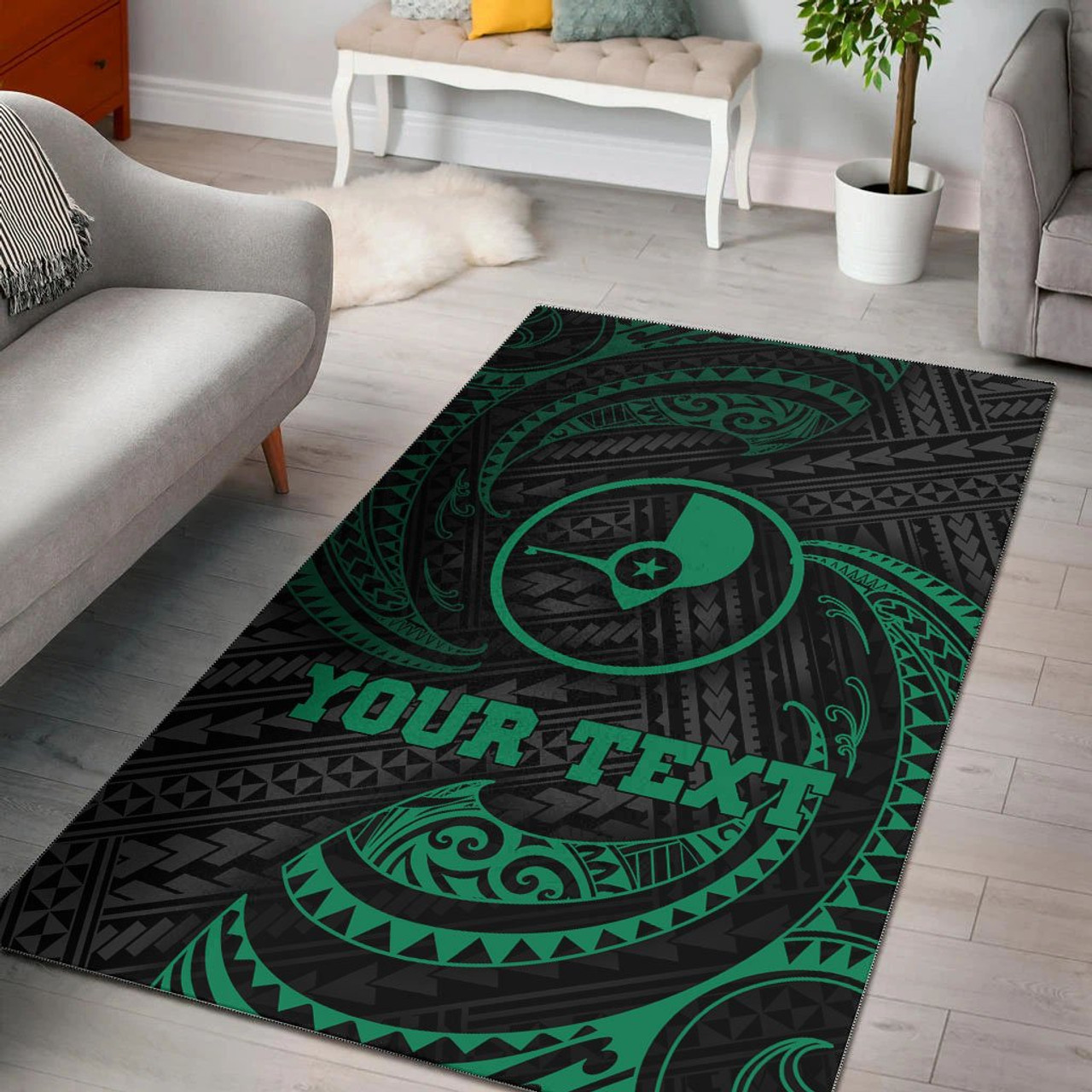 Yap Polynesian Custom Personalised Area Rug - Green Tribal Wave Polynesian 1