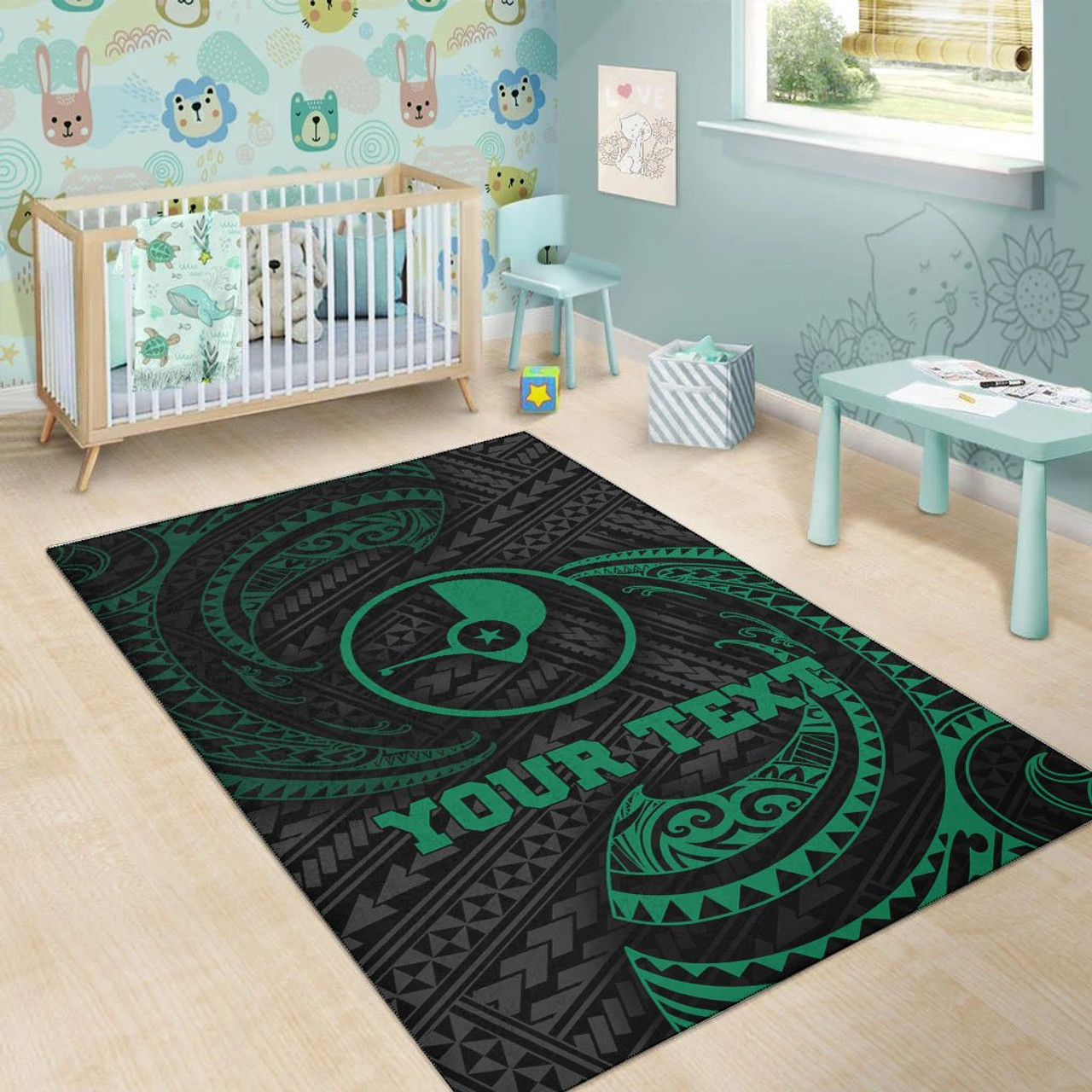 Yap Polynesian Custom Personalised Area Rug - Green Tribal Wave Polynesian 6