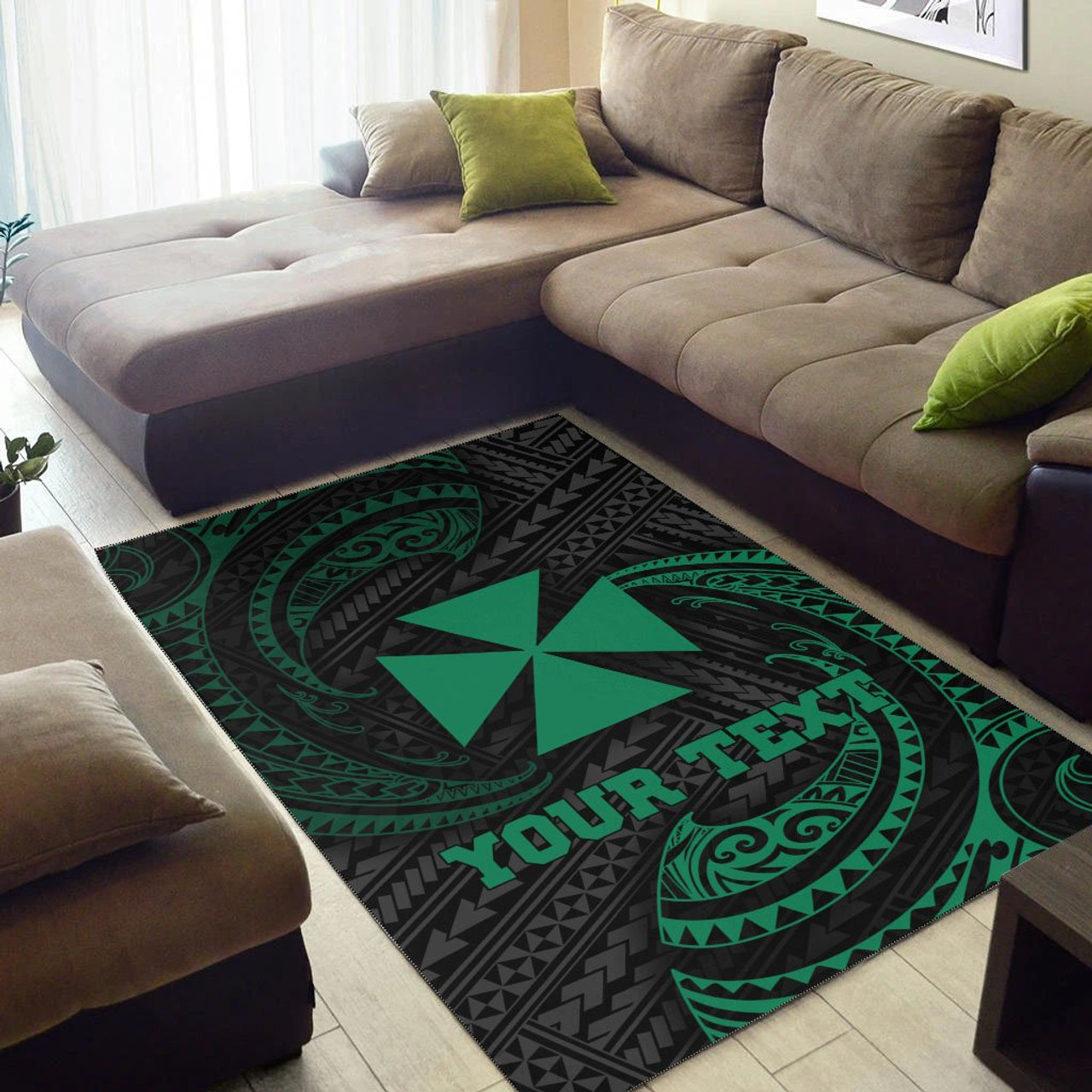 Wallis And Futuna Polynesian Custom Personalised Area Rug - Green Tribal Wave Polynesian 3