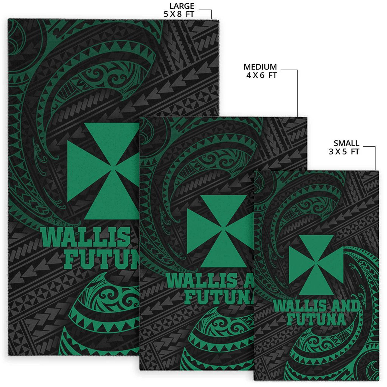 Wallis And Futuna Polynesian Area Rug - Green Tribal Wave Polynesian 2