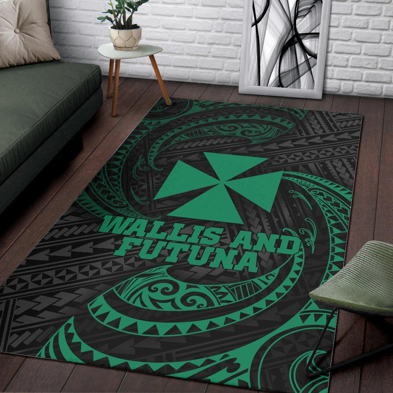 Wallis And Futuna Polynesian Area Rug - Green Tribal Wave Polynesian 4