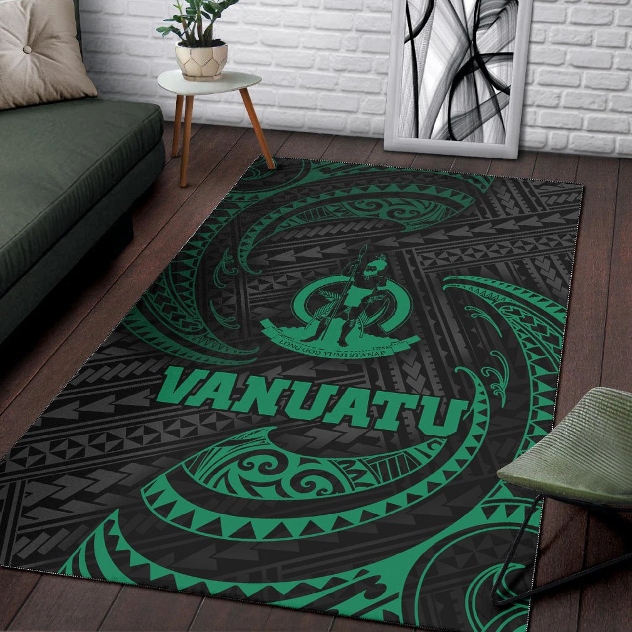 Vanuatu Polynesian Area Rug - Green Tribal Wave Polynesian 4