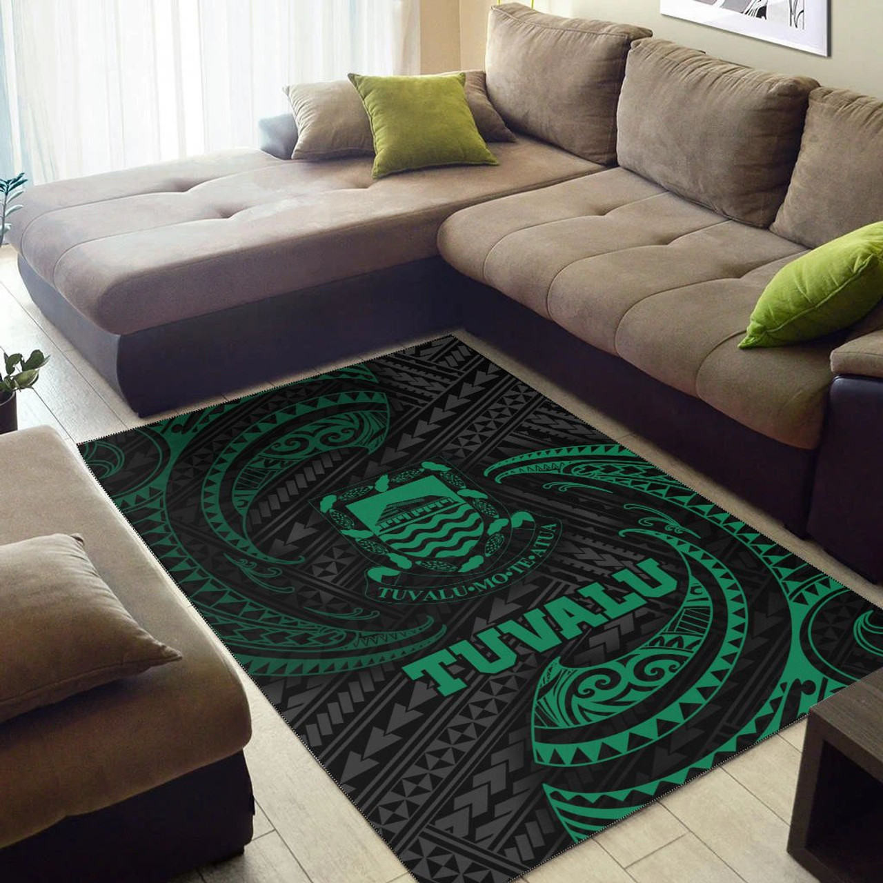 Tuvalu Polynesian Area Rug - Green Tribal Wave Polynesian 3