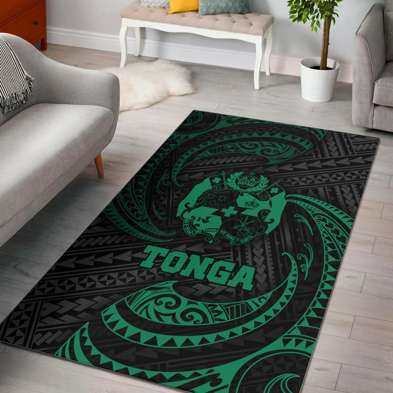 Tonga Polynesian Area Rug - Green Tribal Wave Polynesian 1