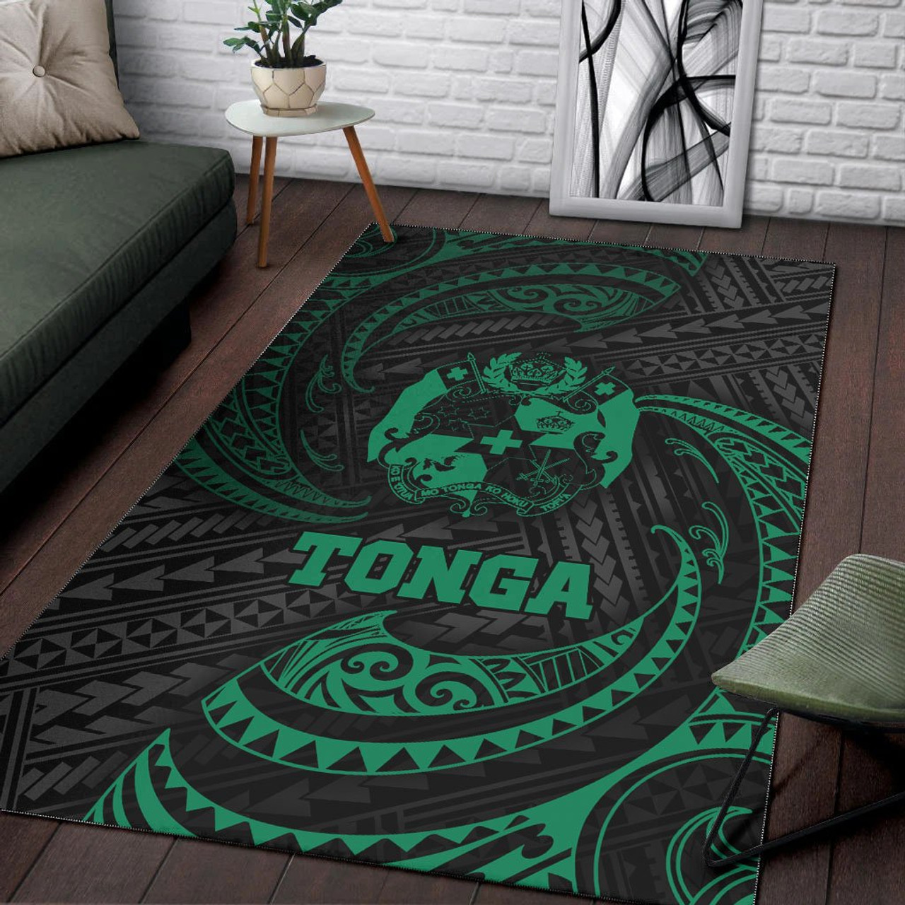 Tonga Polynesian Area Rug - Green Tribal Wave Polynesian 4