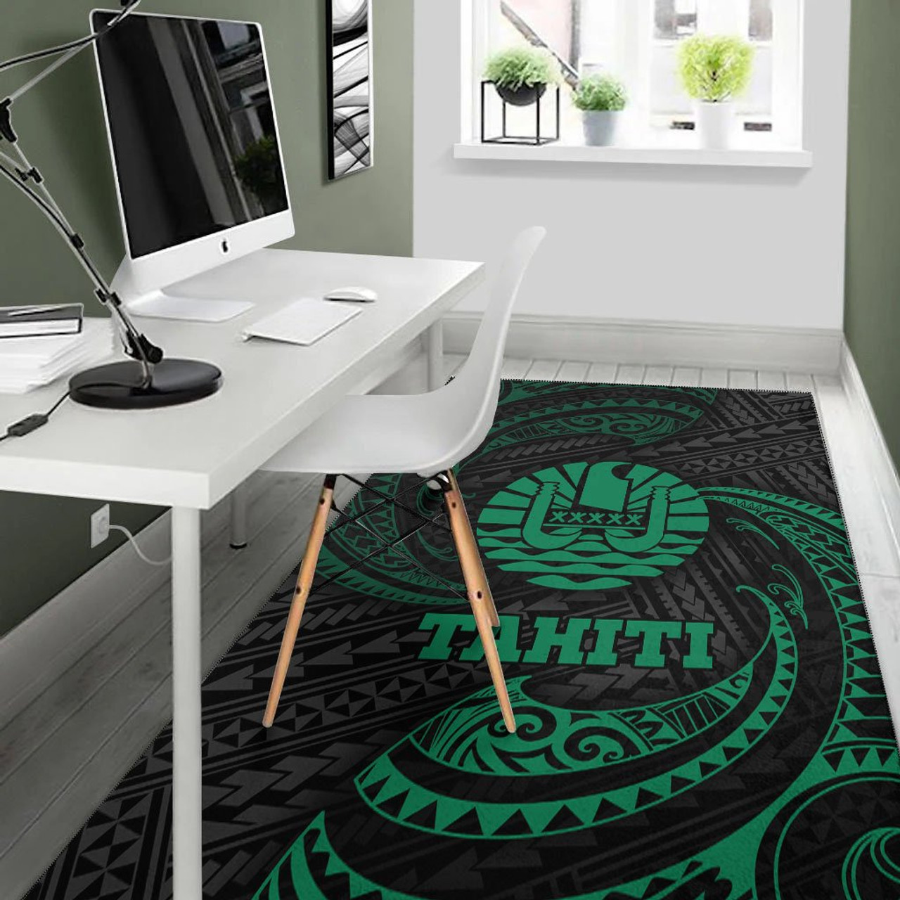 Tahiti Polynesian Area Rug - Green Tribal Wave Polynesian 5