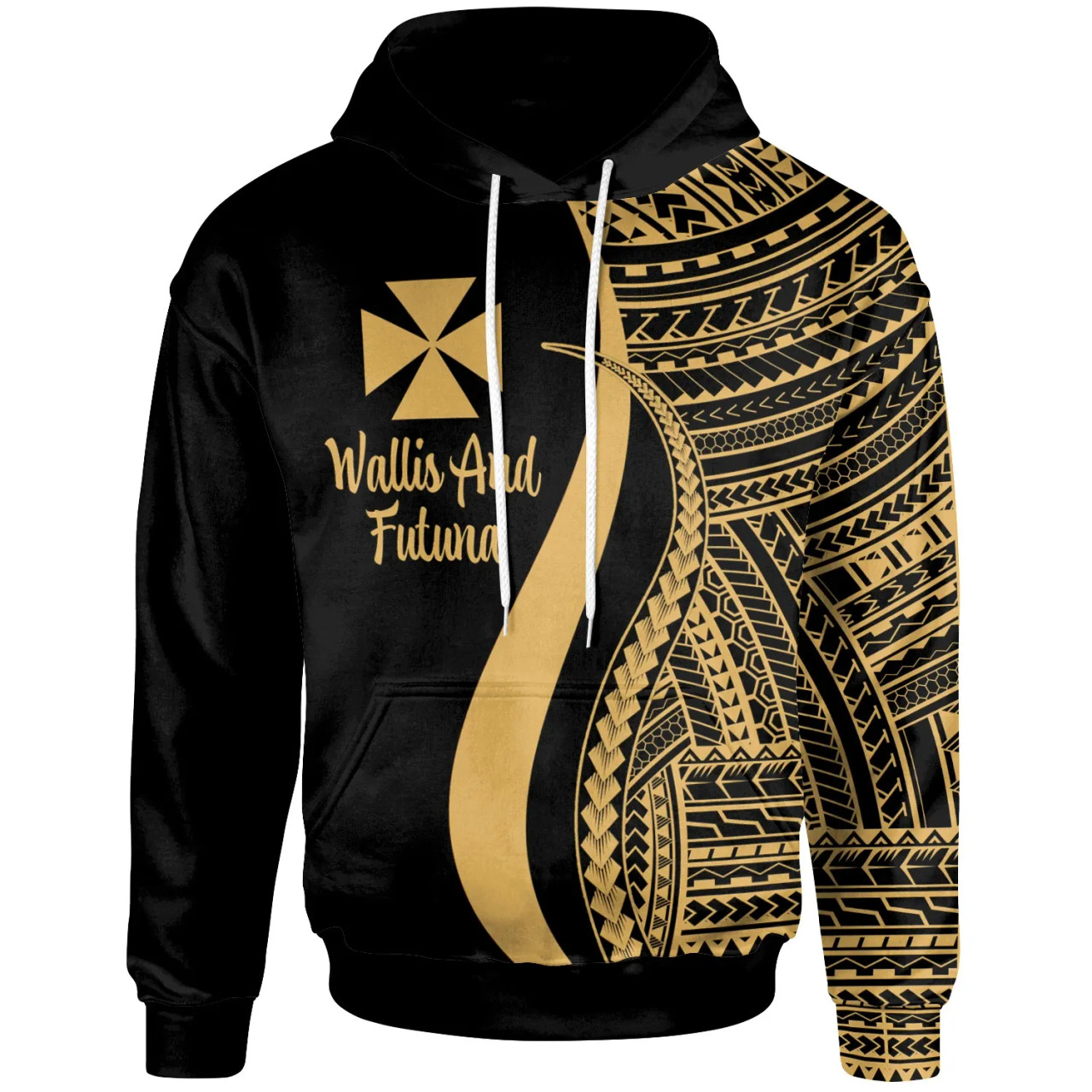 Wallis and Futuna Hoodie Gold - Tentacle Tribal Pattern