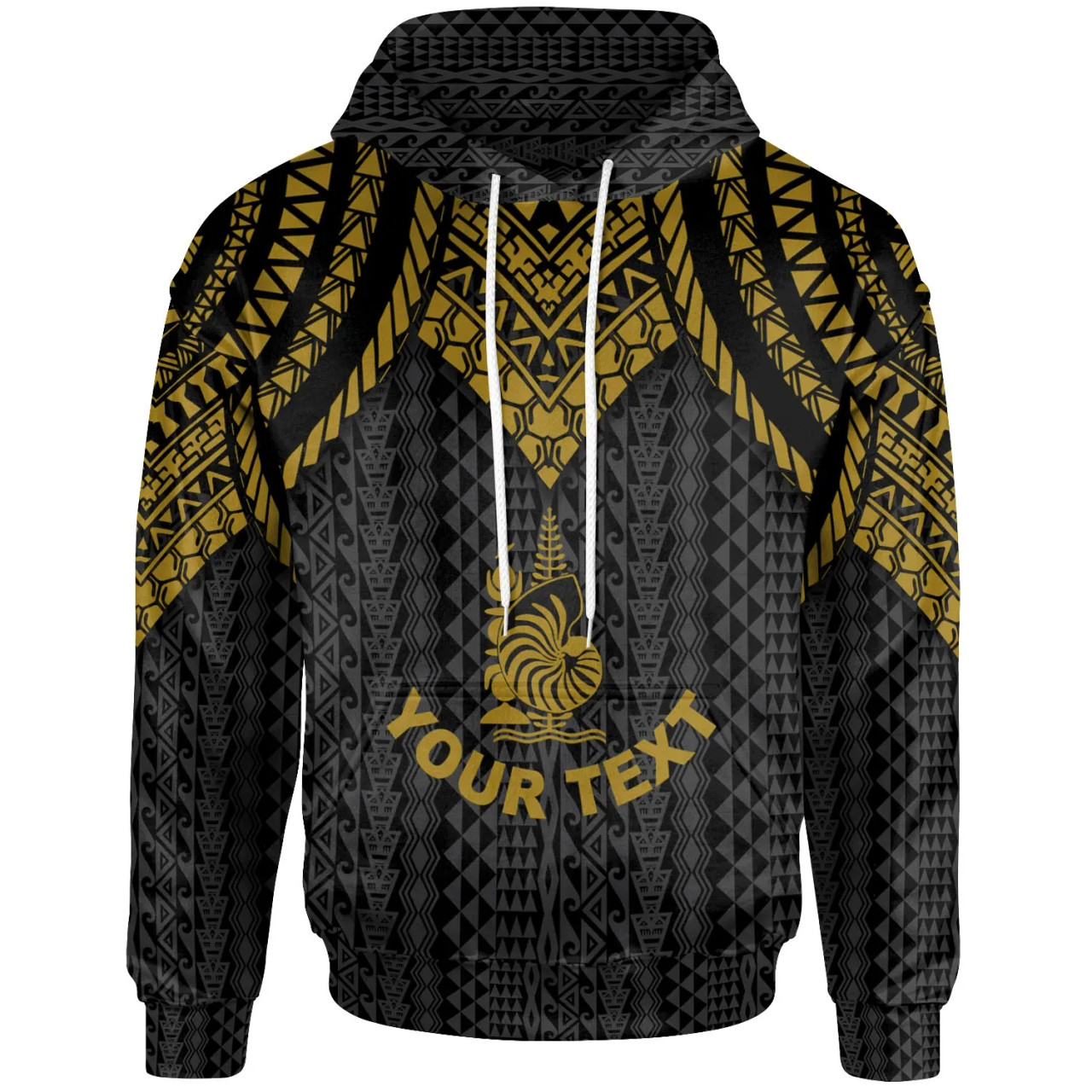 New Caledonia Custom Personalised Hoodie - Polynesian Armor Style Gold