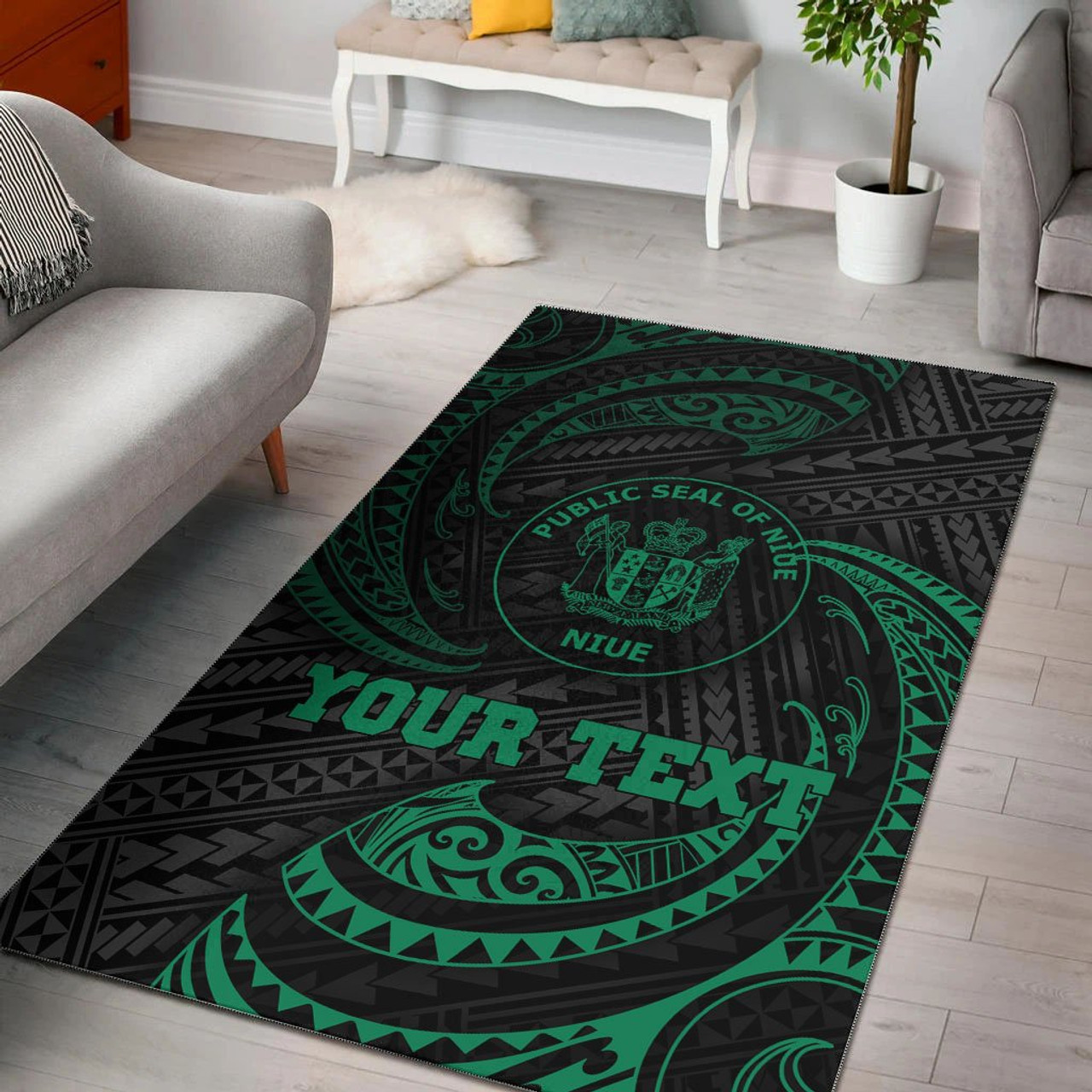 Niue Polynesian Custom Personalised Area Rug - Green Tribal Wave Polynesian 1