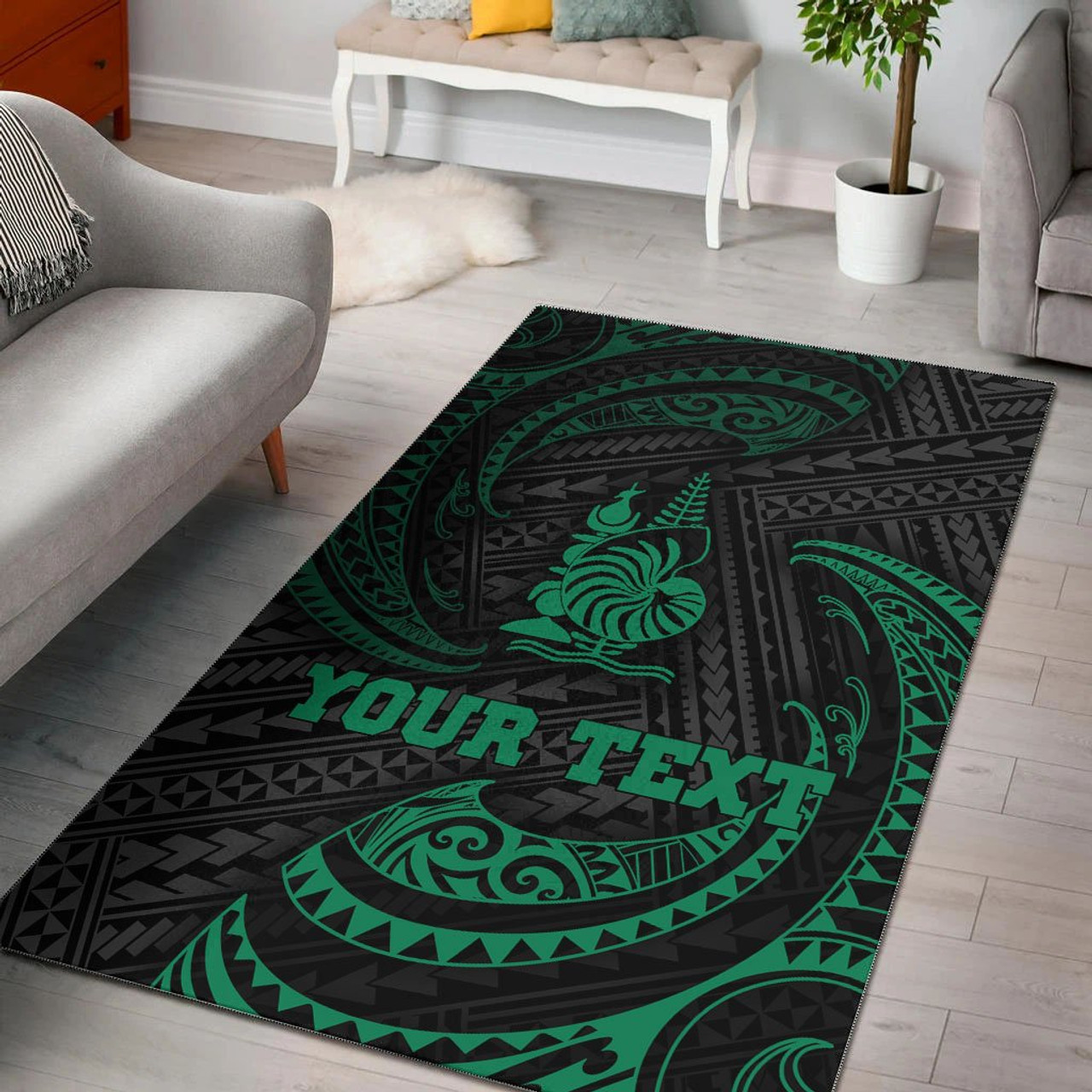 New Caledonia Polynesian Custom Personalised Area Rug - Green Tribal Wave Polynesian 1