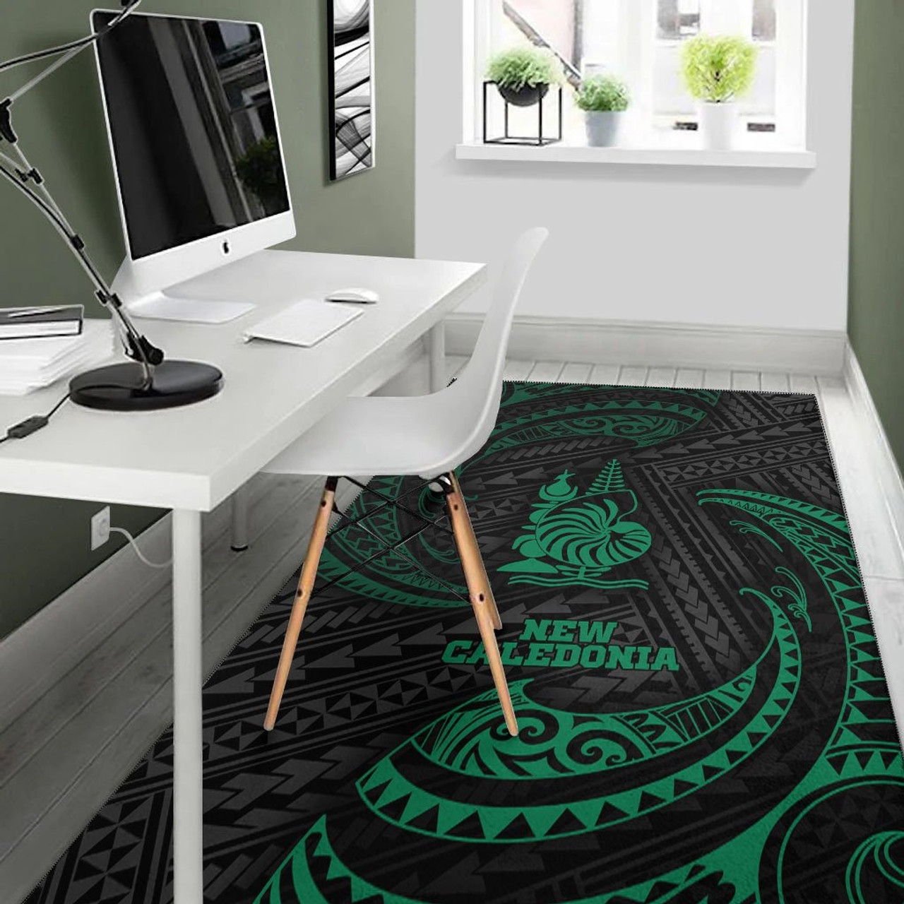 New Caledonia Polynesian Area Rug - Green Tribal Wave Polynesian 5