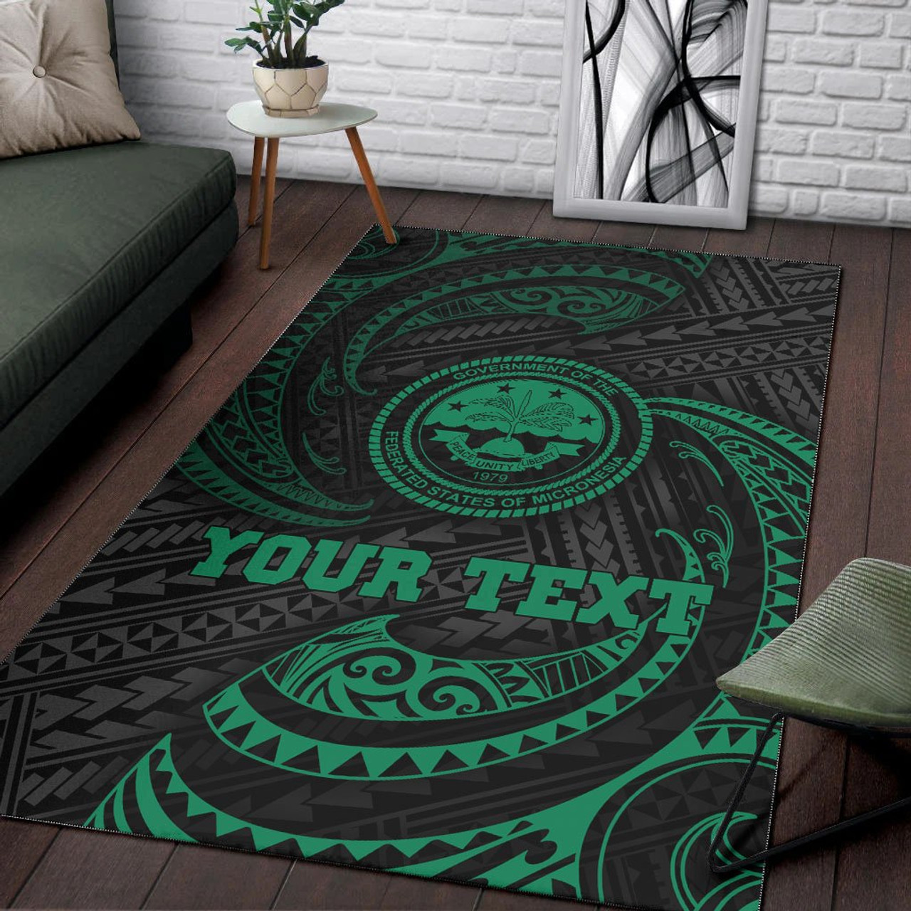 Federated States Of Micronesia Custom Personalised Area Rug - Green Tribal Wave Polynesian 4