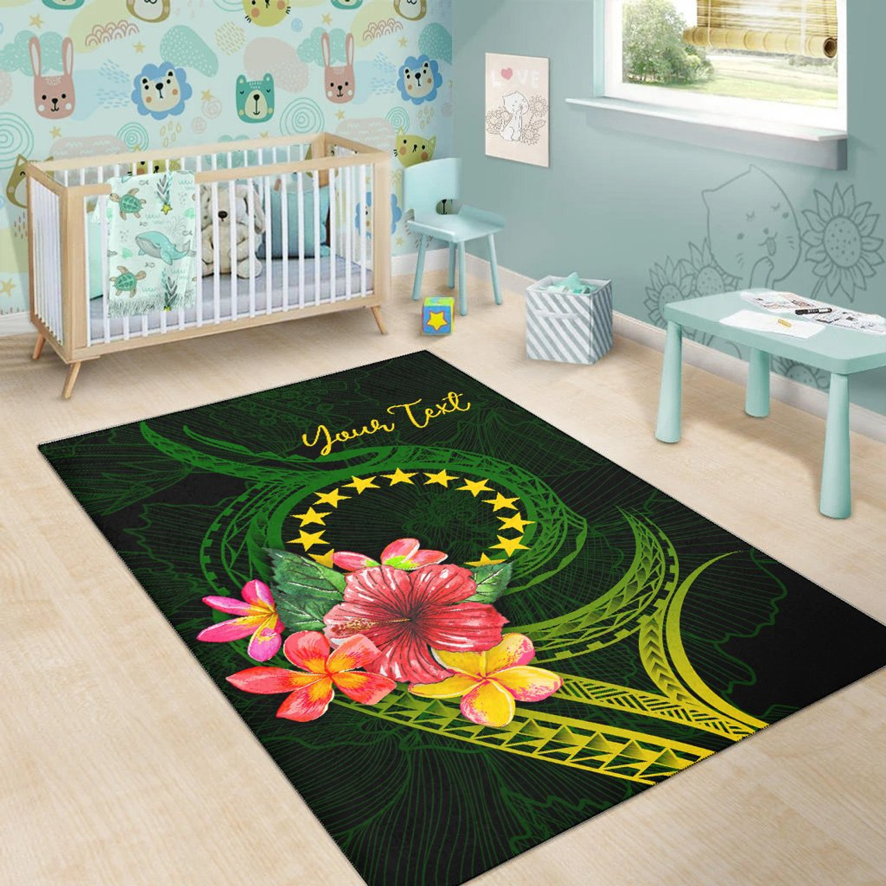 Cook Islands Polynesian Custom Personalised Area Rug - Floral With Seal Flag Color Polynesian 5