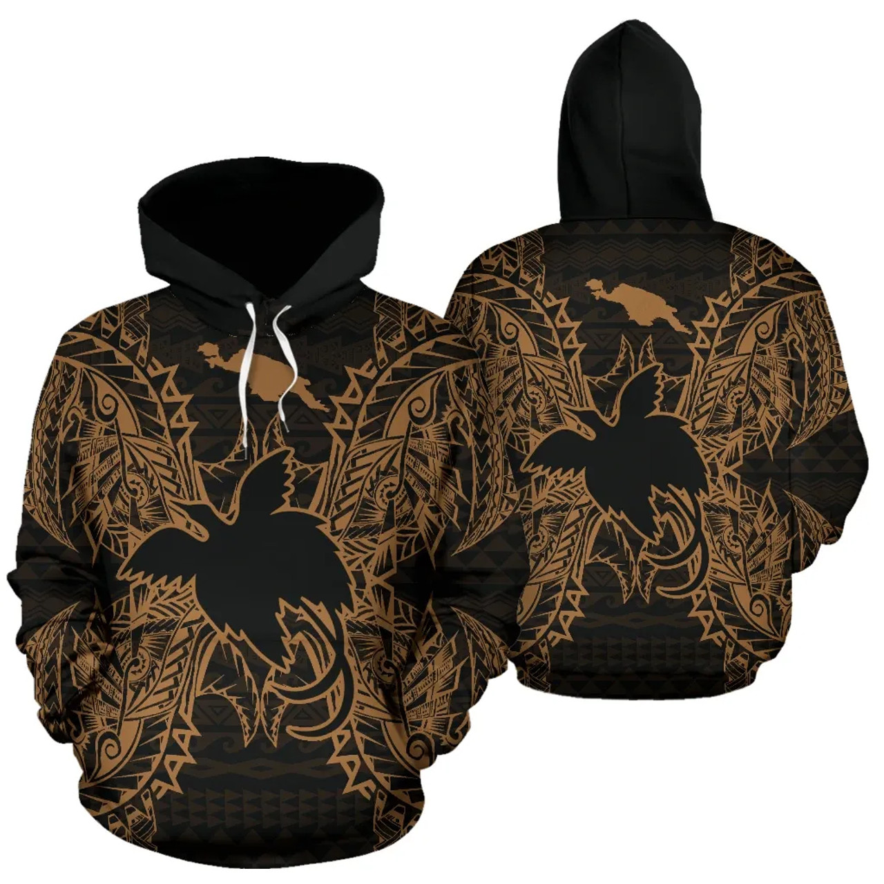 Papua New Guinea Polynesian All Over Hoodie Map Gold