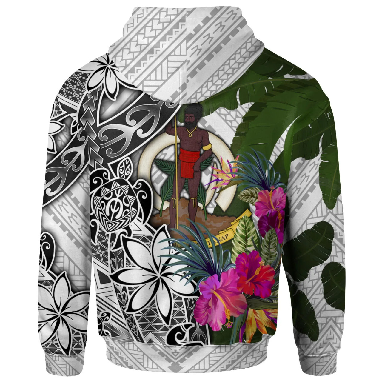 Vanuatu Hoodie White - Turtle Plumeria Banana Leaf