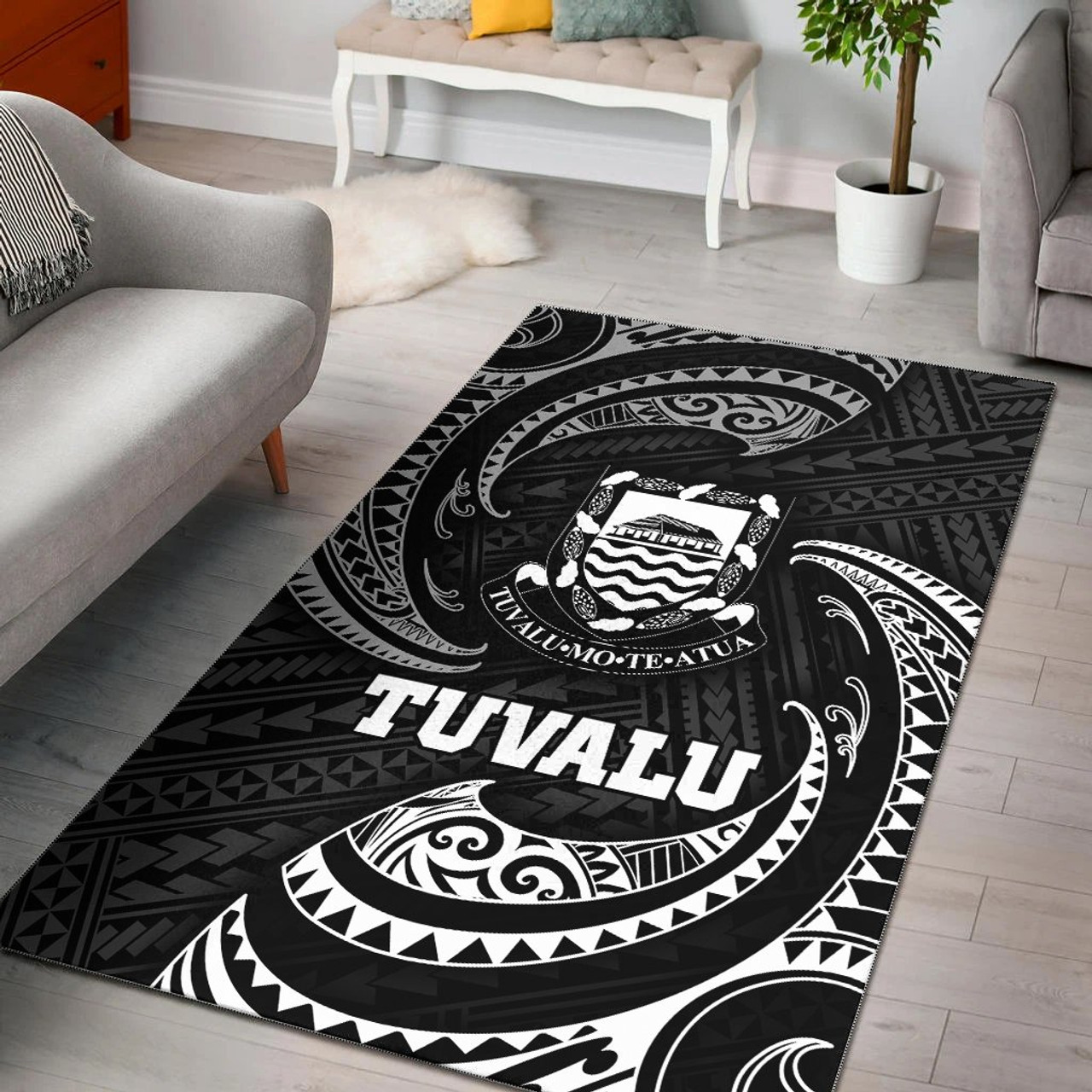 Tuvalu Polynesian Area Rug - White Tribal Wave Polynesian 1