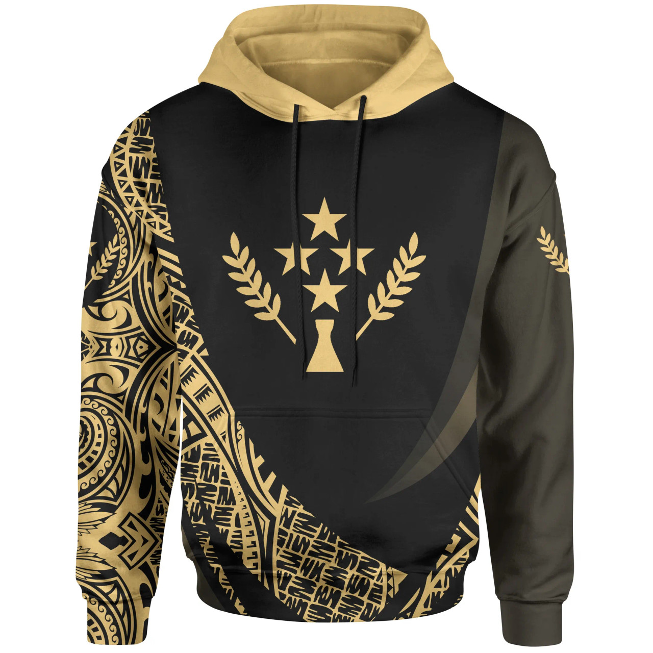 Kosrae State Hoodie - Gold Polynesian Patterns Sport Style