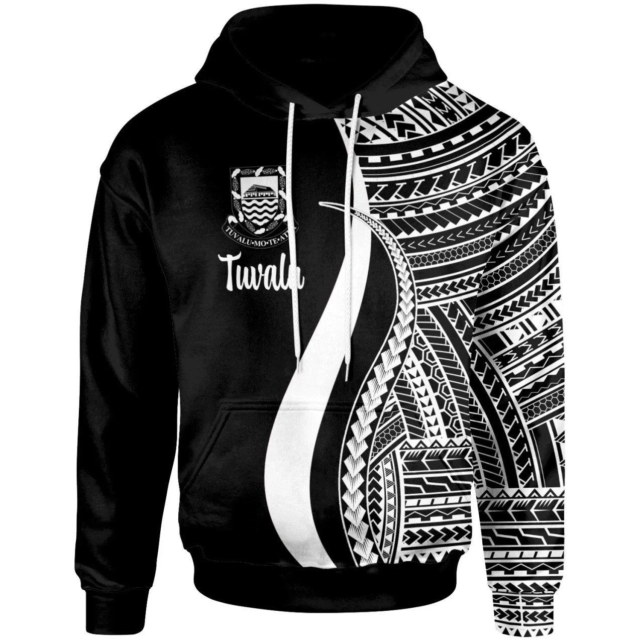 Tuvalu Hoodie White - Tentacle Tribal Pattern