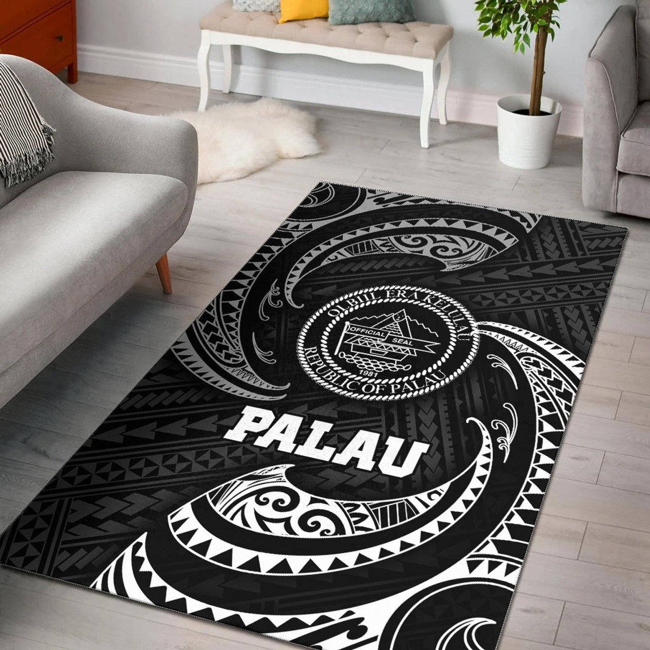 Palau Polynesian Area Rug - White Tribal Wave Polynesian 1