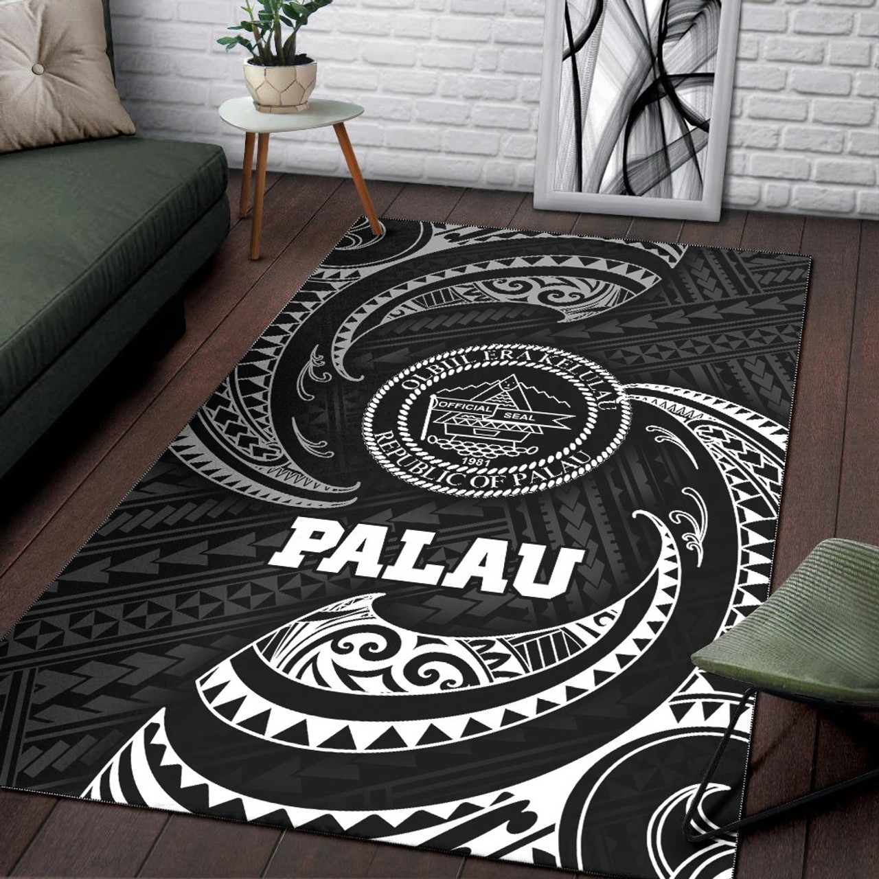 Palau Polynesian Area Rug - White Tribal Wave Polynesian 4