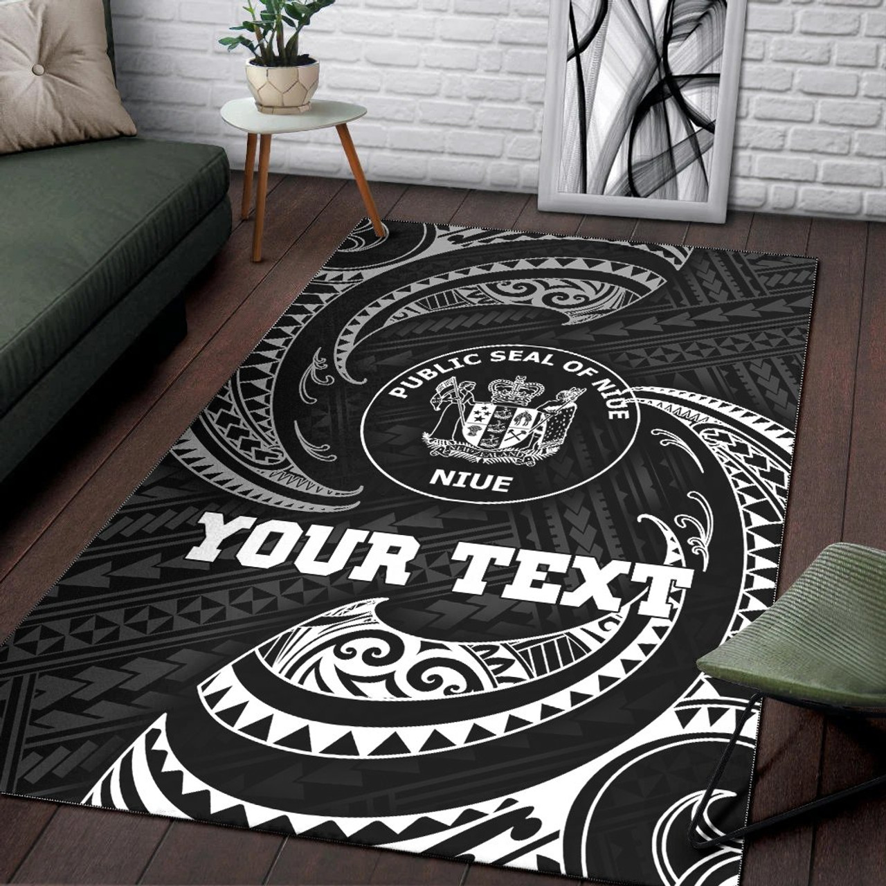 Niue Polynesian Custom Personalised Area Rug - White Tribal Wave Polynesian 4