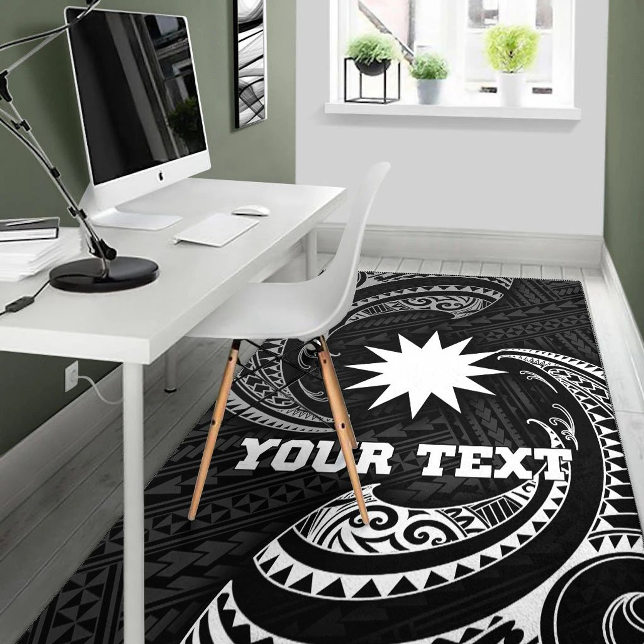 Nauru Polynesian Custom Personalised Area Rug - White Tribal Wave Polynesian 2