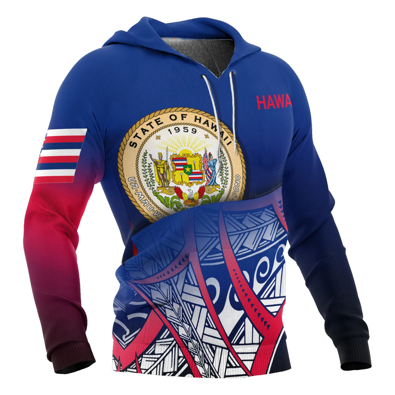 Hawaii Coat Of rms Hoodie - Polynesian Pattern