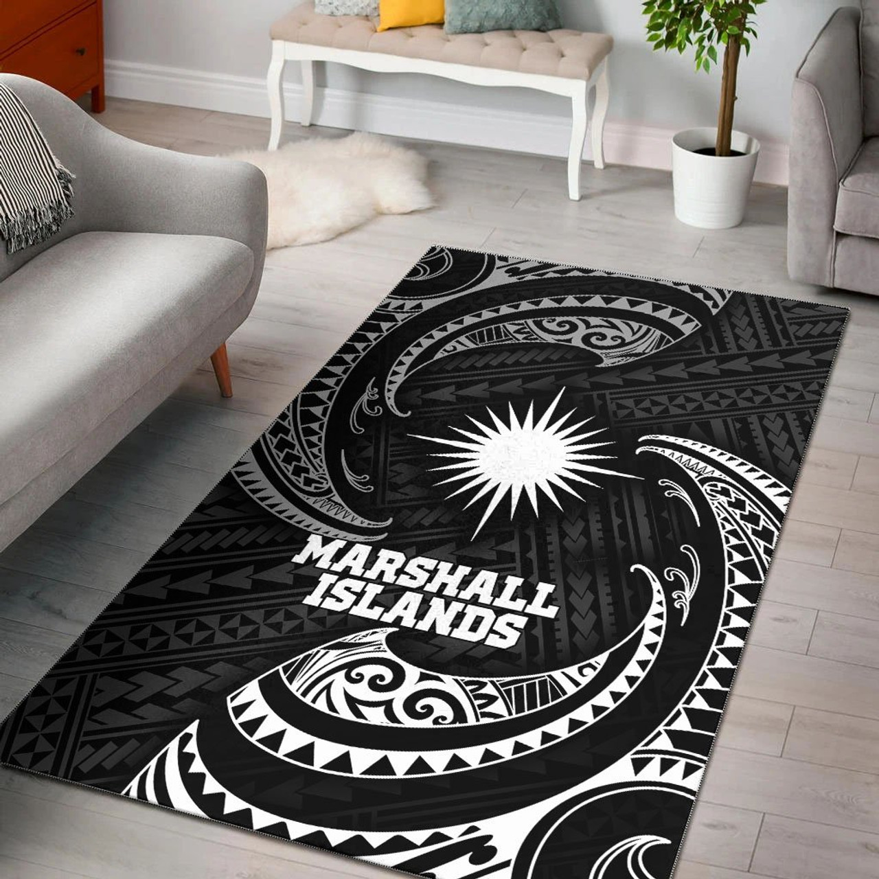 Marshall Islands Polynesian Area Rug - White Tribal Wave Polynesian 1