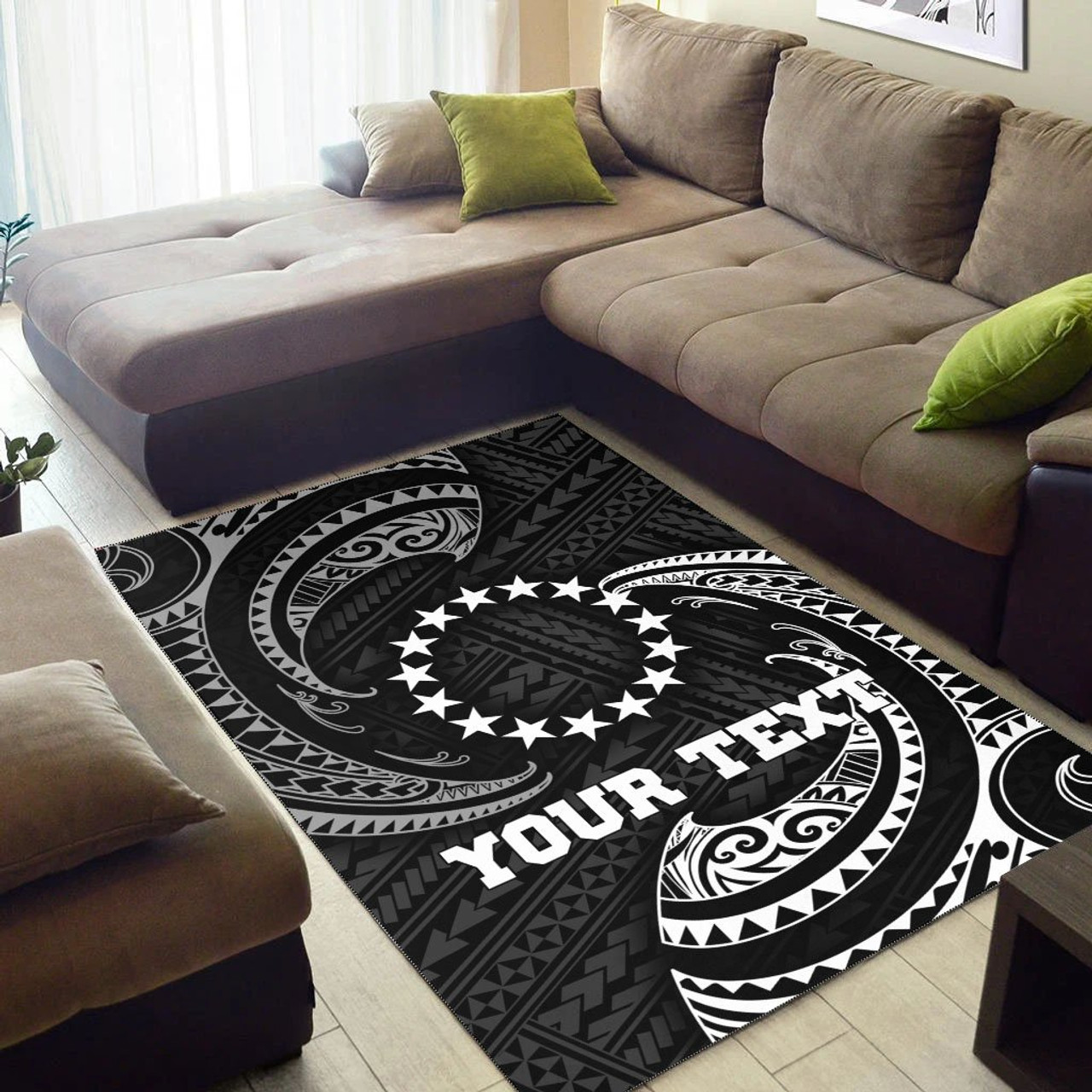 Cook Islands Polynesian Custom Personalised Area Rug - White Tribal Wave Polynesian 3