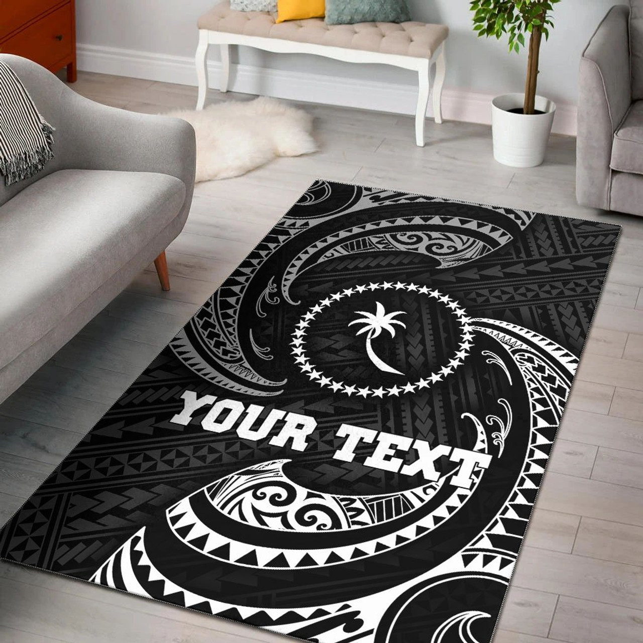 Chuuk Micronesia Custom Personalised Area Rug - White Tribal Wave Polynesian 1