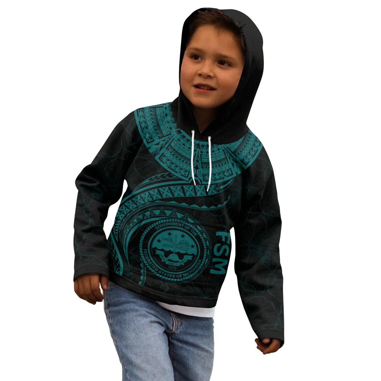 Federated States of Micronesia Polynesian Hoodie - FSM Waves (Turquoise)