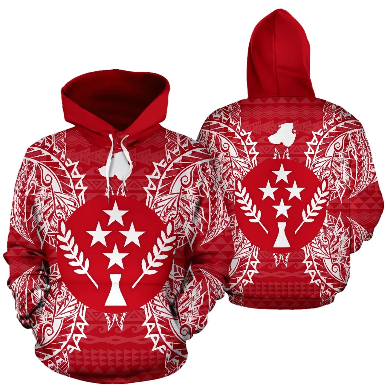 Kosrae Polynesian All Over Hoodie Map Red White