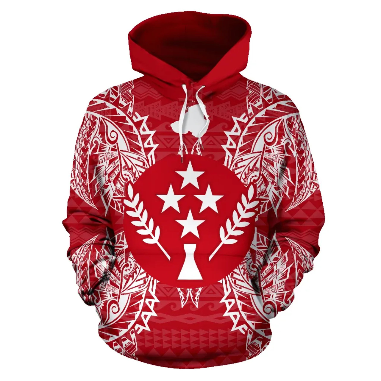 Kosrae Polynesian All Over Hoodie Map Red White