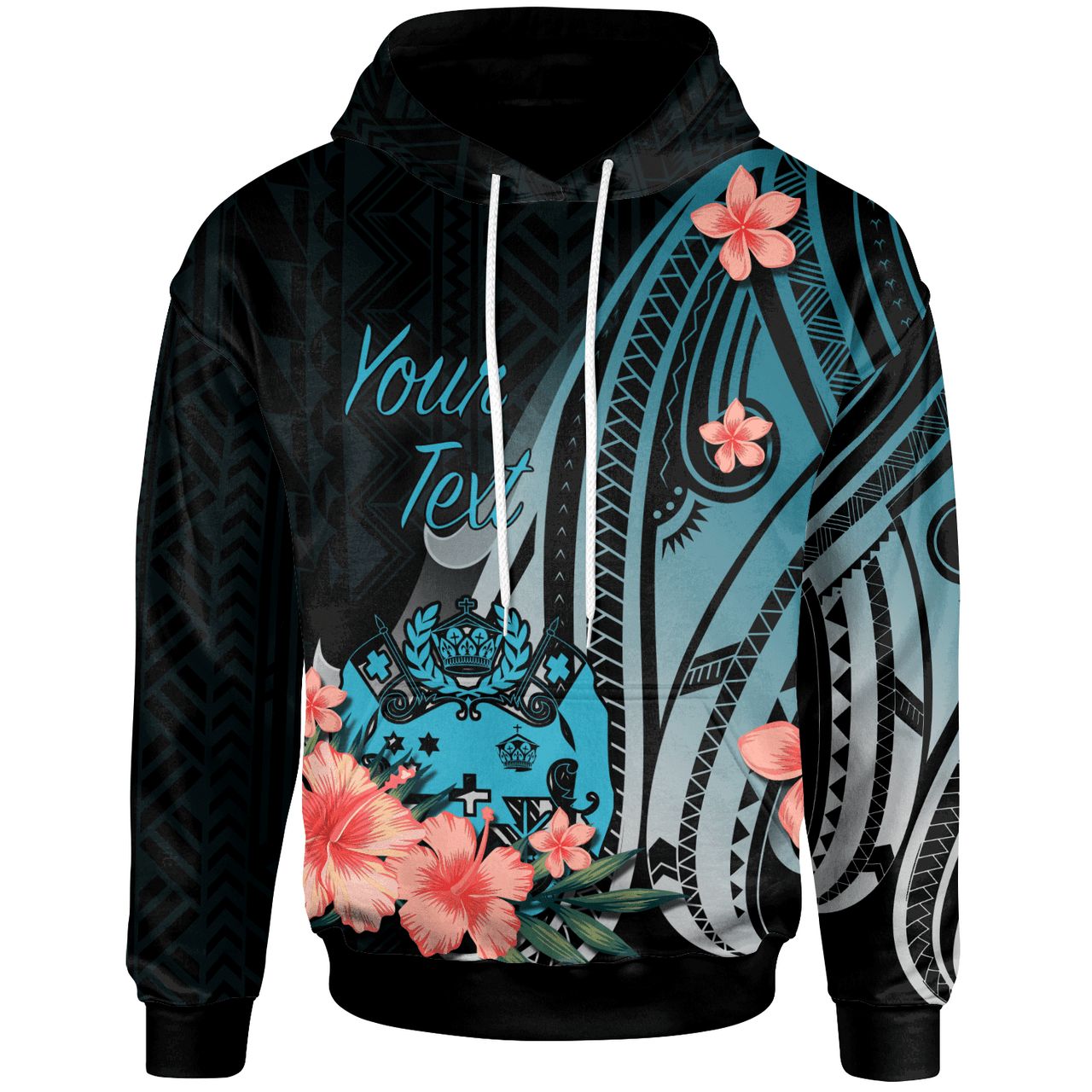 Tonga Personalised Custom Hoodie - Turquoise Polynesian Hibiscus Pattern Style