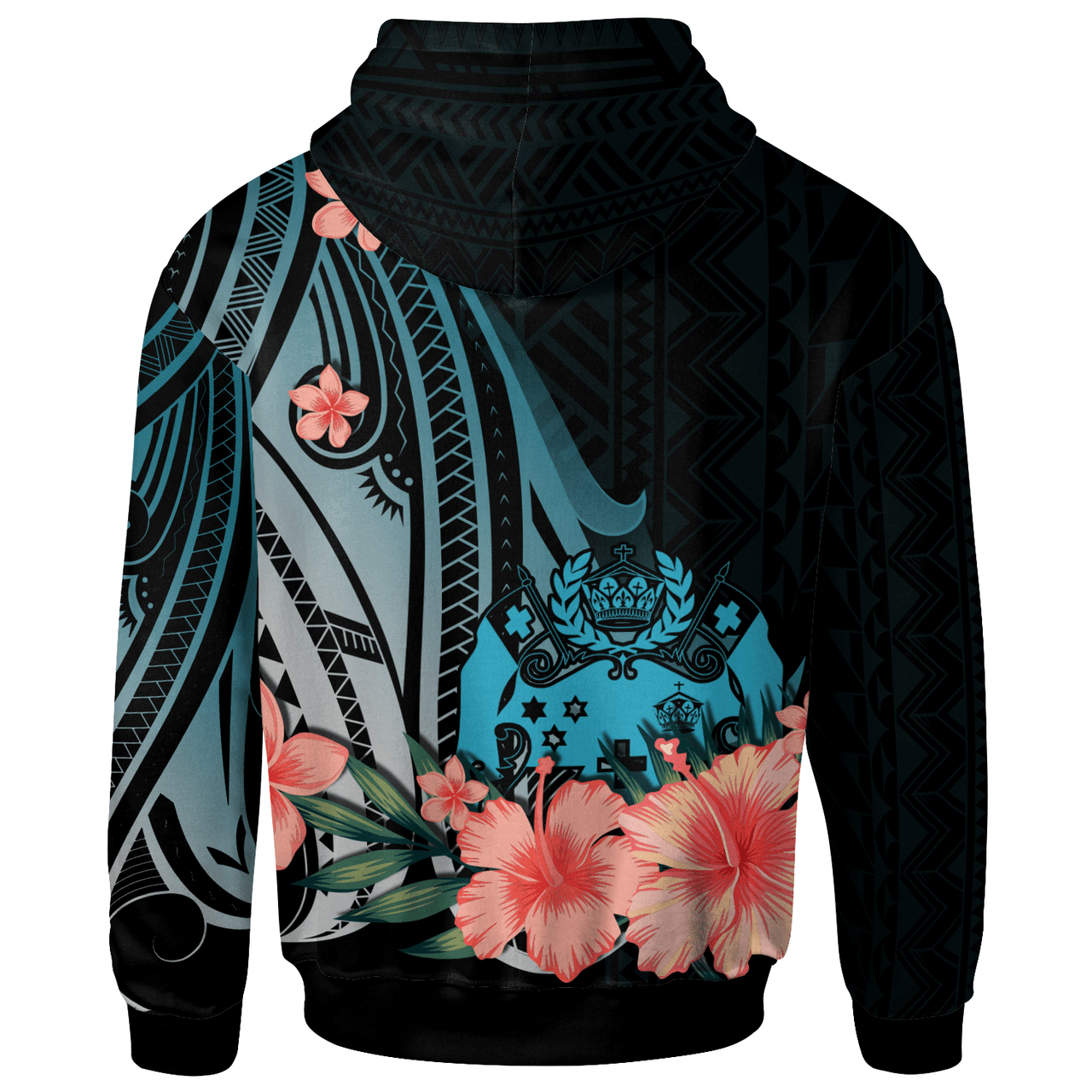 Tonga Personalised Custom Hoodie - Turquoise Polynesian Hibiscus Pattern Style