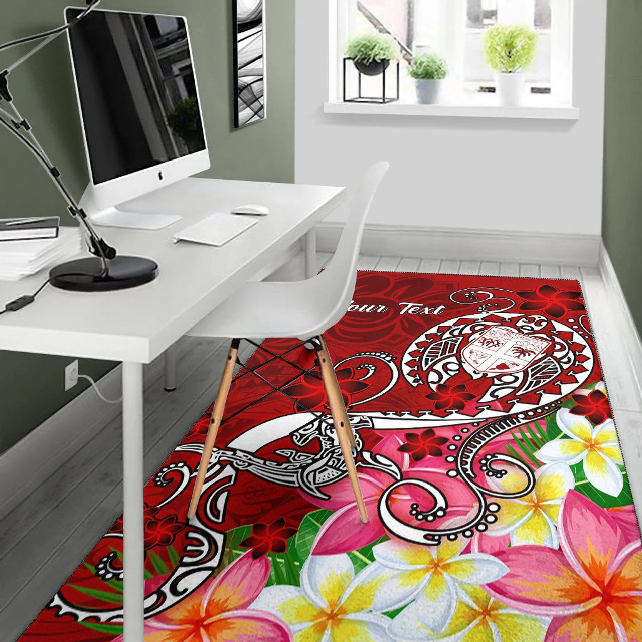 Fiji Custom Personalised Area Rug - Turtle Plumeria (Red) Polynesian 6