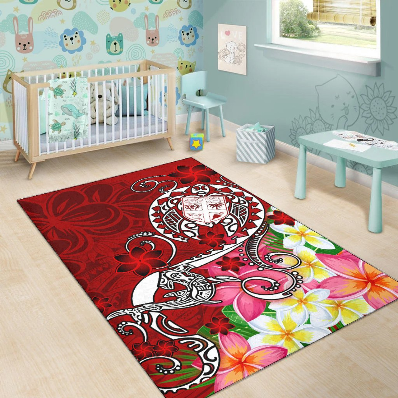 Fiji Area Rug - Turtle Plumeria (Red) Polynesian 2