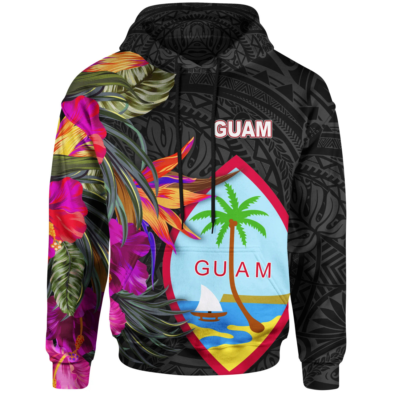 Guam Hoodie - Hibiscus Polynesian Pattern