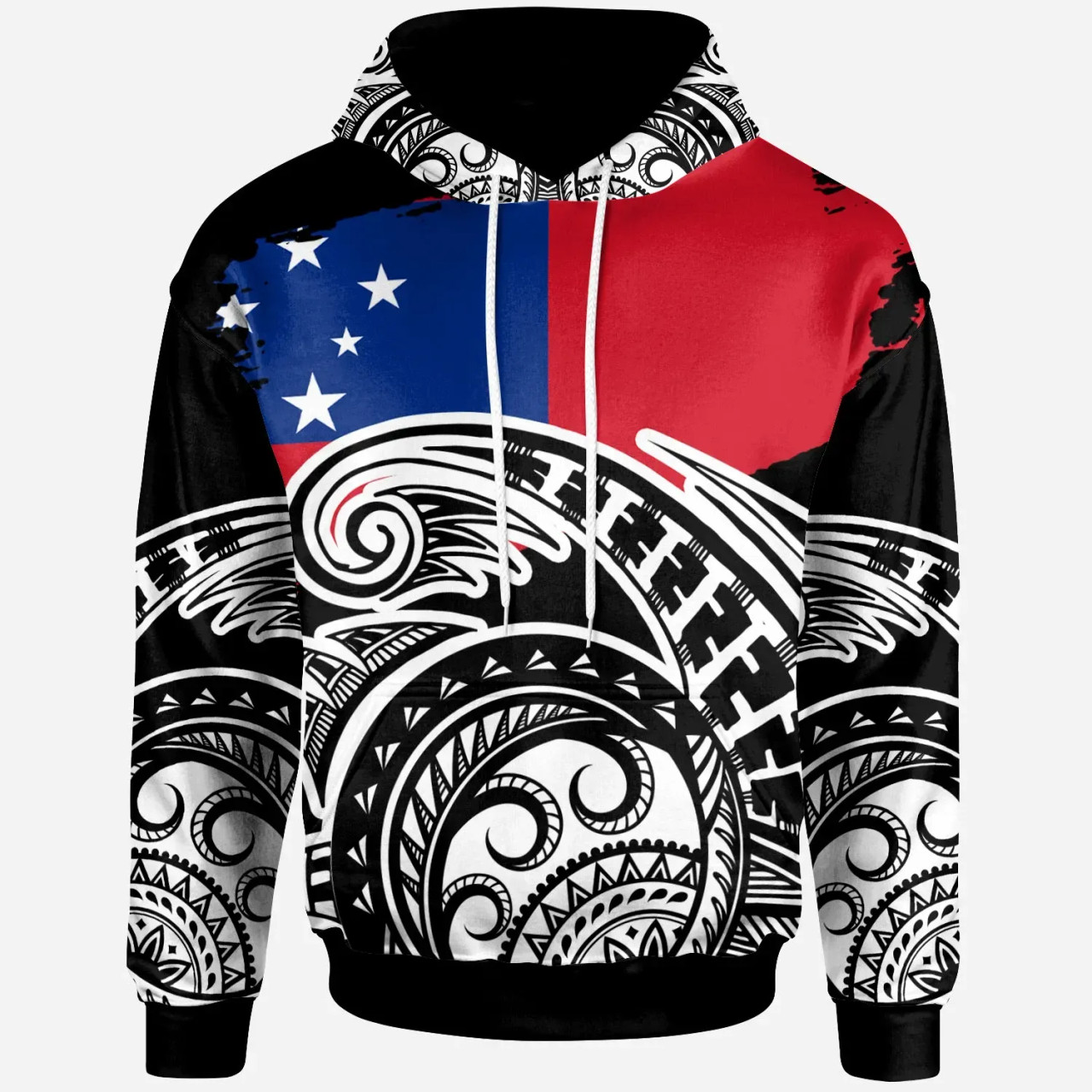 Samoa  - Custom Personalised Hoodie - Ethnic Style With Round Black White Pattern