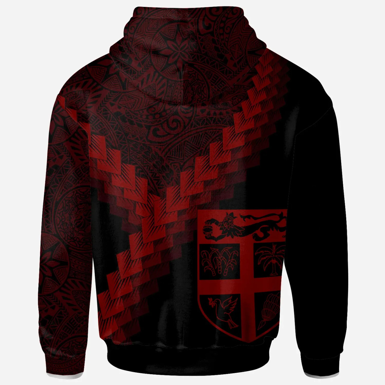 Fiji Hoodie - Fiji Coat Of Arms With Polynesian Tattoo Red