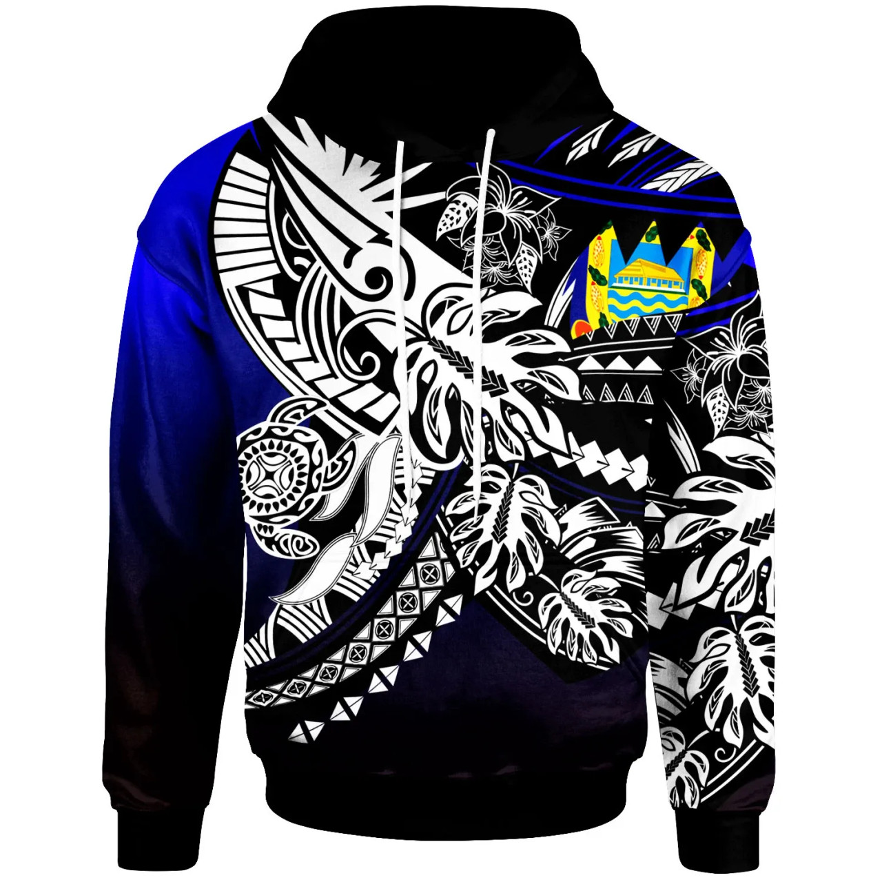 Tuvalu Hoodie - Tribal Jungle Pattern Blue Color