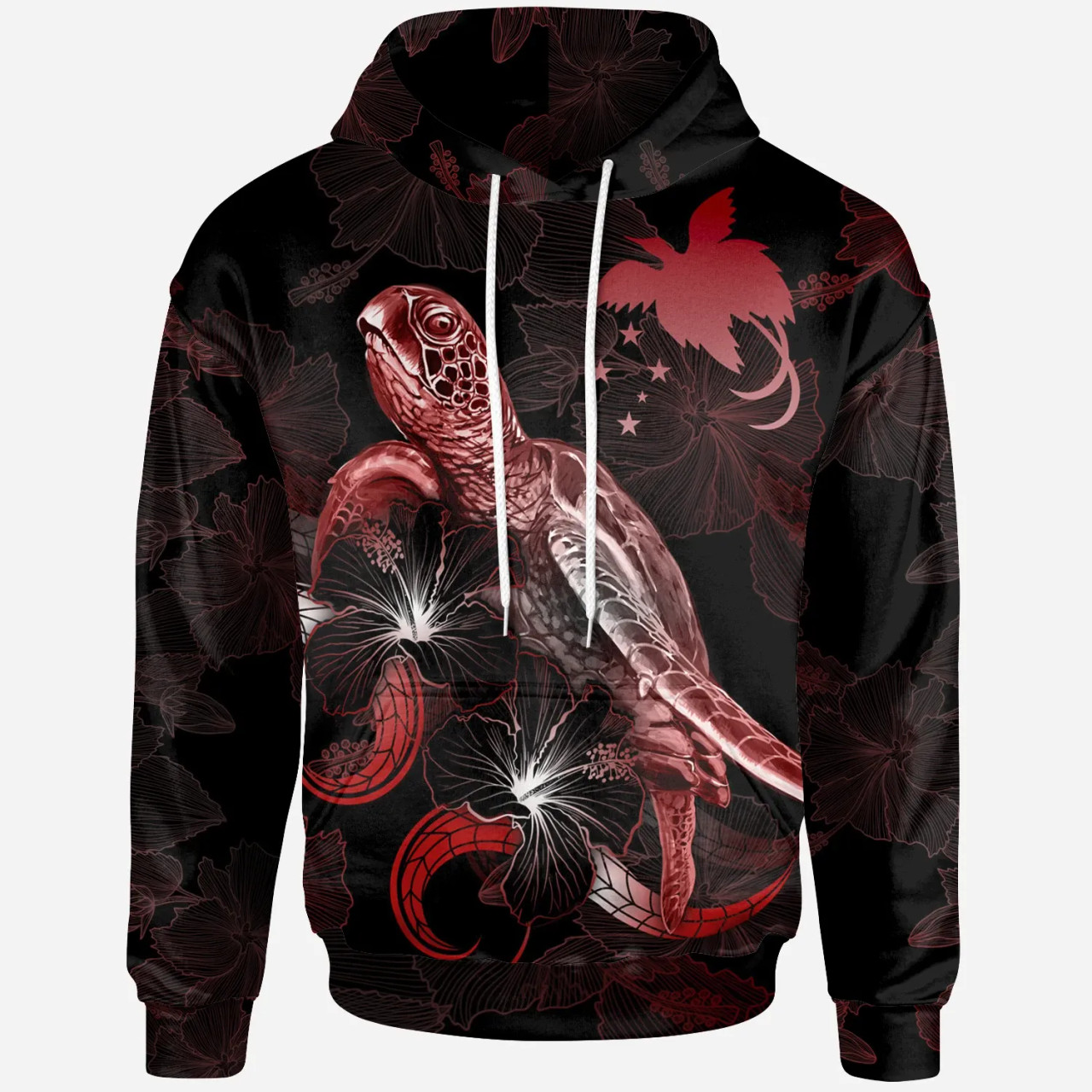 Papua New Guinea Polynesian Hoodie - Turtle With Blooming Hibiscus Red