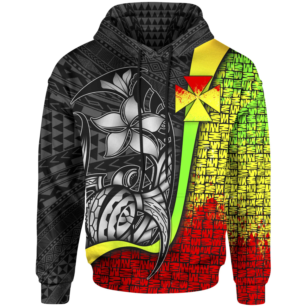 Wallis And Futuna Polynesian Hoodie Reggae - Turtle with Hook