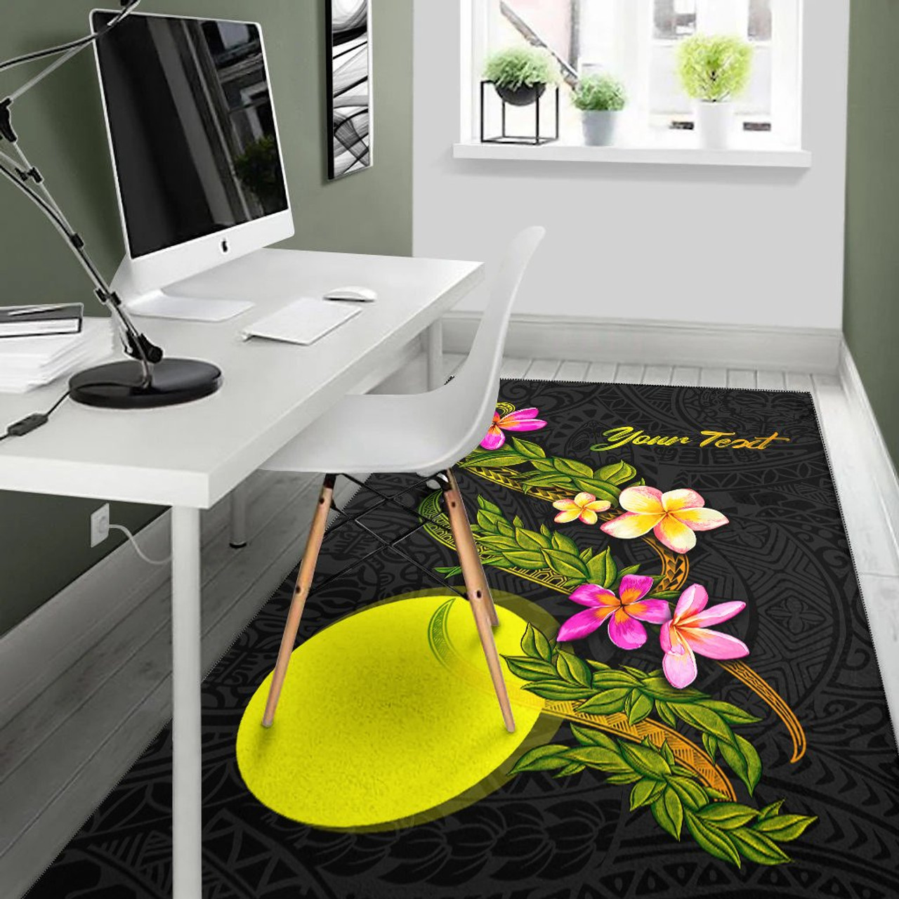 Palau Polynesian Custom Personalised Area Rug - Plumeria Tribal Polynesian 4